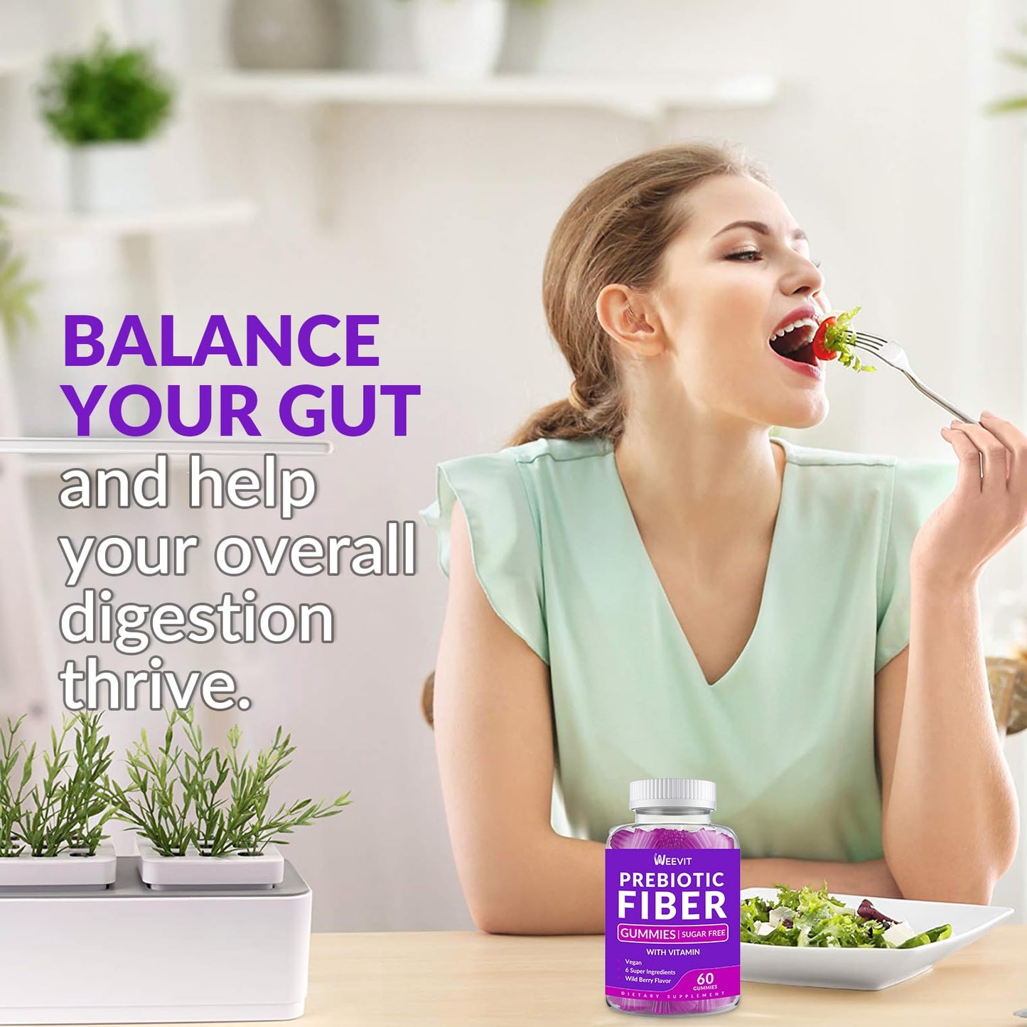 WEEVIT Prebiotic Fiber Gummies for Adults - Zero Sugar Added- 8g Fiber Supplement with Prebiotic Digestive Blend for Fulfill, Metabolism, Gut & Digestive