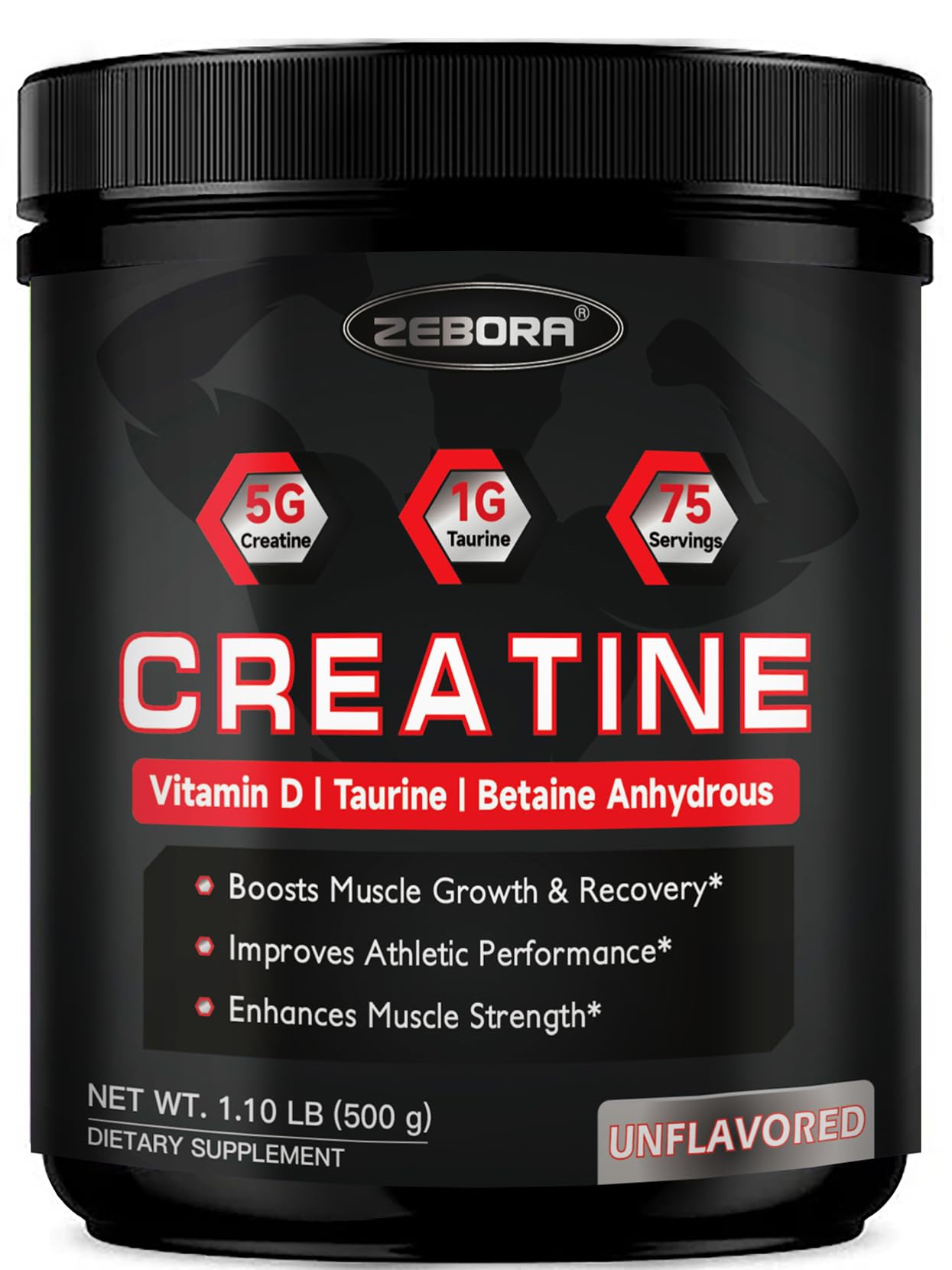 ZEBORA Micronized Creatine Monohydrate Powder, Creatine Monohydrate for Women-Men, Helps Muscle Recovery, Enhances Muscle Size & Strength with 5G Creatine and 1G Taurine, 75 Servings