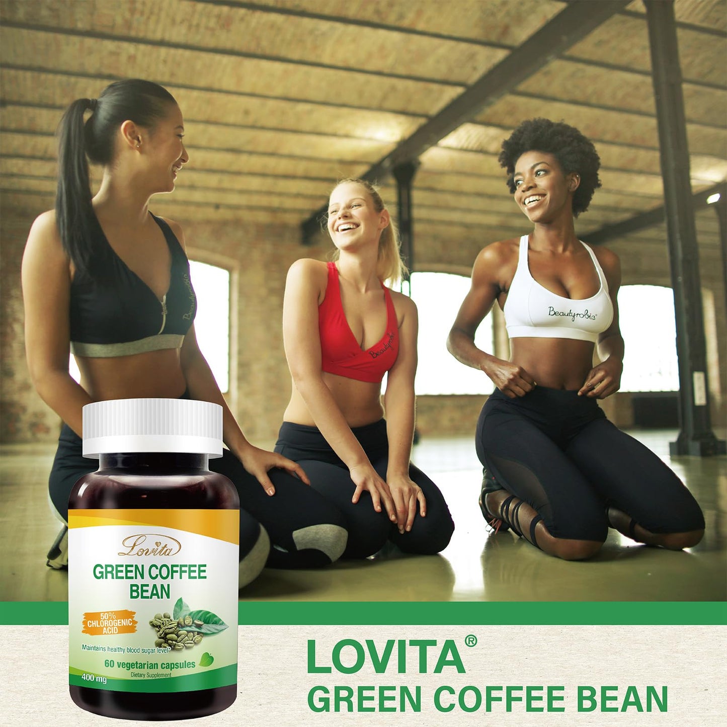 Lovita Green Coffee Bean Extract: Natural Antioxidant, High Potency, 50% Chlorogenic Acid, Vegan-Friendly Dietary Supplement - 60 Capsules