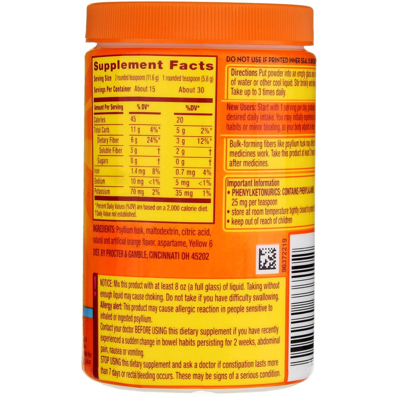 Meta-mucil Multihealth Fiber #1 Doctor Recommended Brand and 100% Natural Psyllium Husk Sugar Free Daily Fiber Supplement of Orange Smooth Fiber Powder and Naturally and Artificially Flavored- 3 Pack