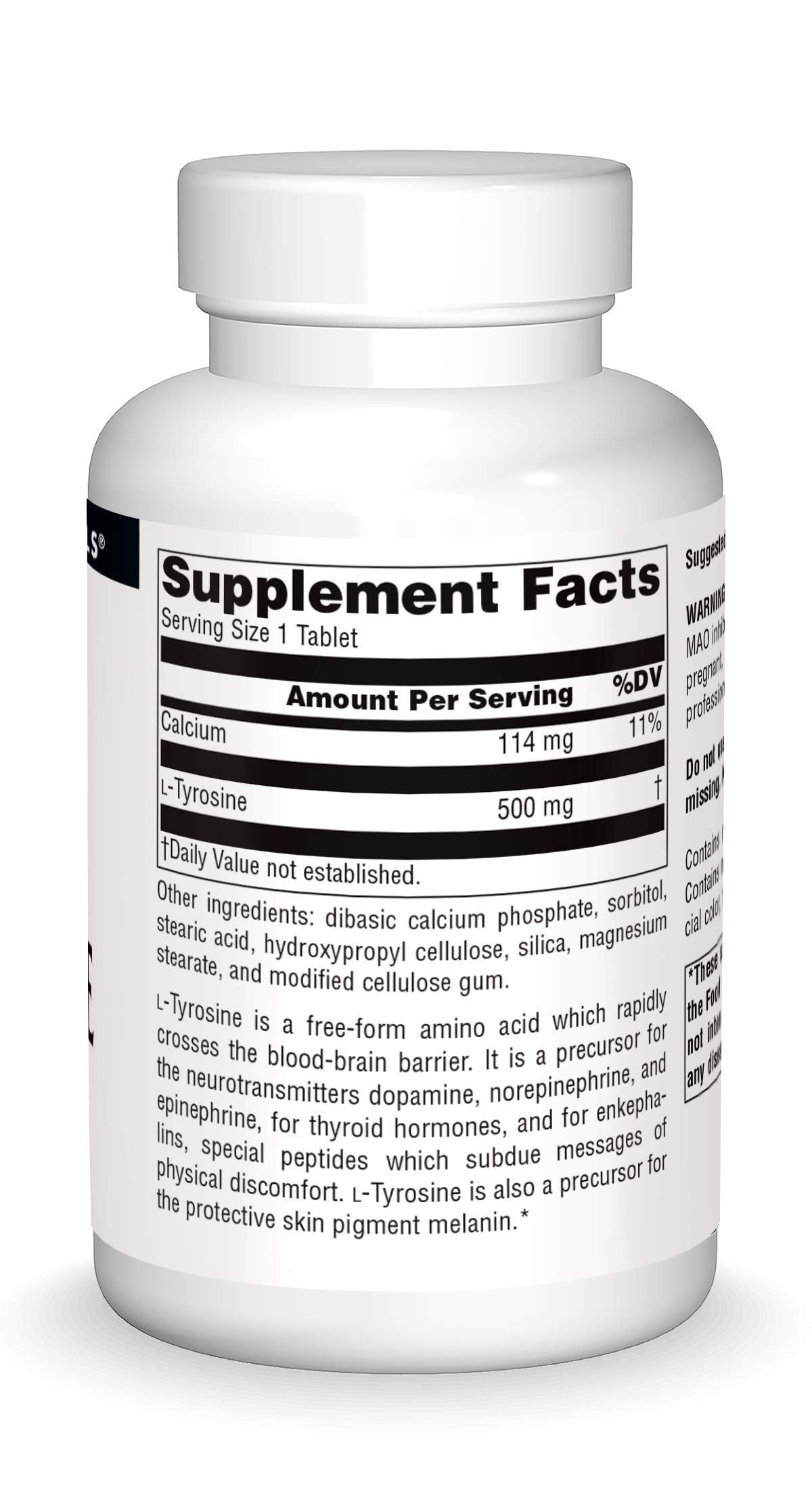 Source Naturals L-Tyrosine -Free Form Amino Acid Supplement - 100 Tablets