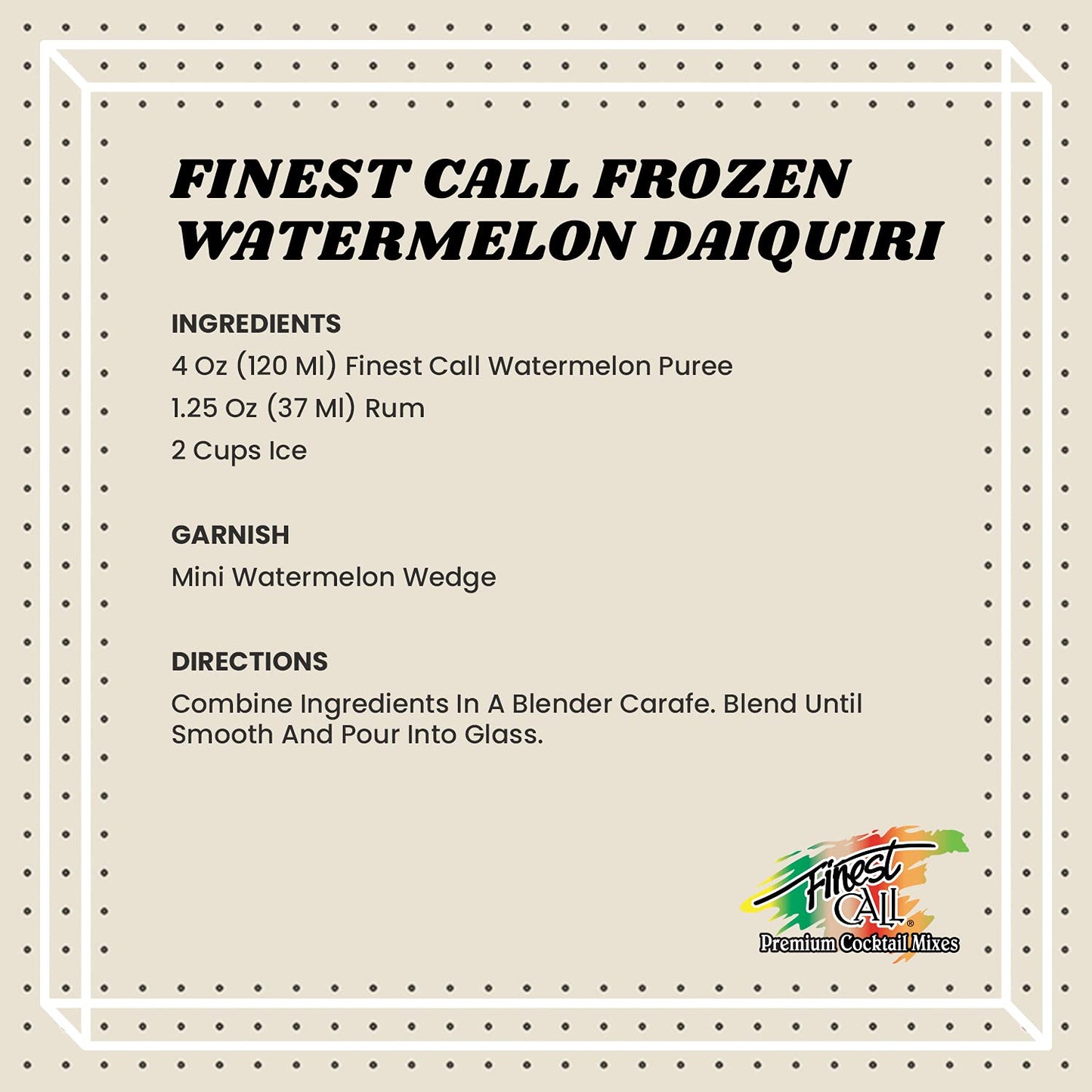 Finest Call Premium Watermelon Fruit Puree Drink Mix 1 Liter Bottle 338 Fl Oz Individually Boxed