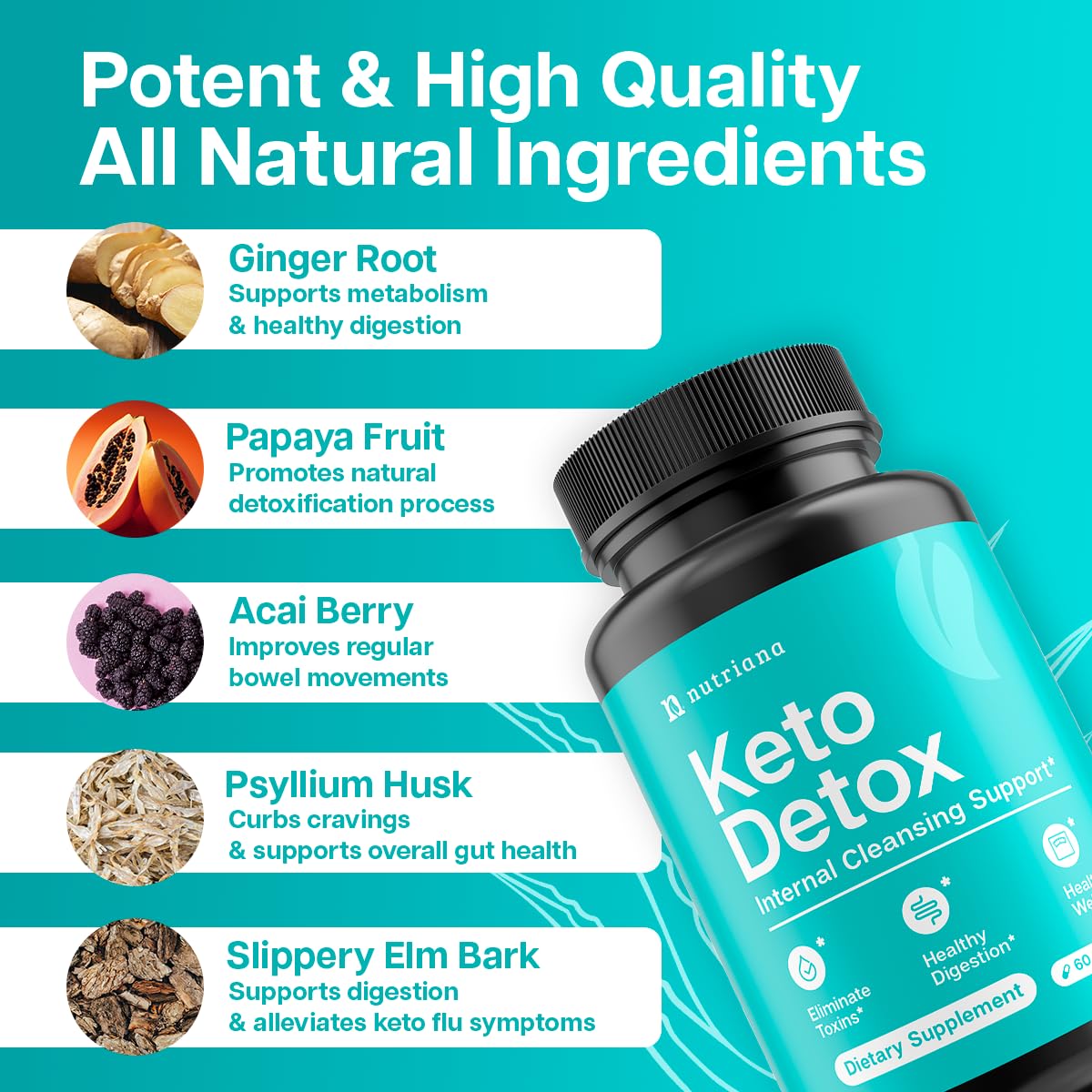 Nutriana Keto Detox Cleanser - Keto Pills Liver Supplement for Men & Women - Keto Supplement Detox Pills Fasting Supplement for Colon Health, Kidney Support & Boosts Metabolism 60 Capsules