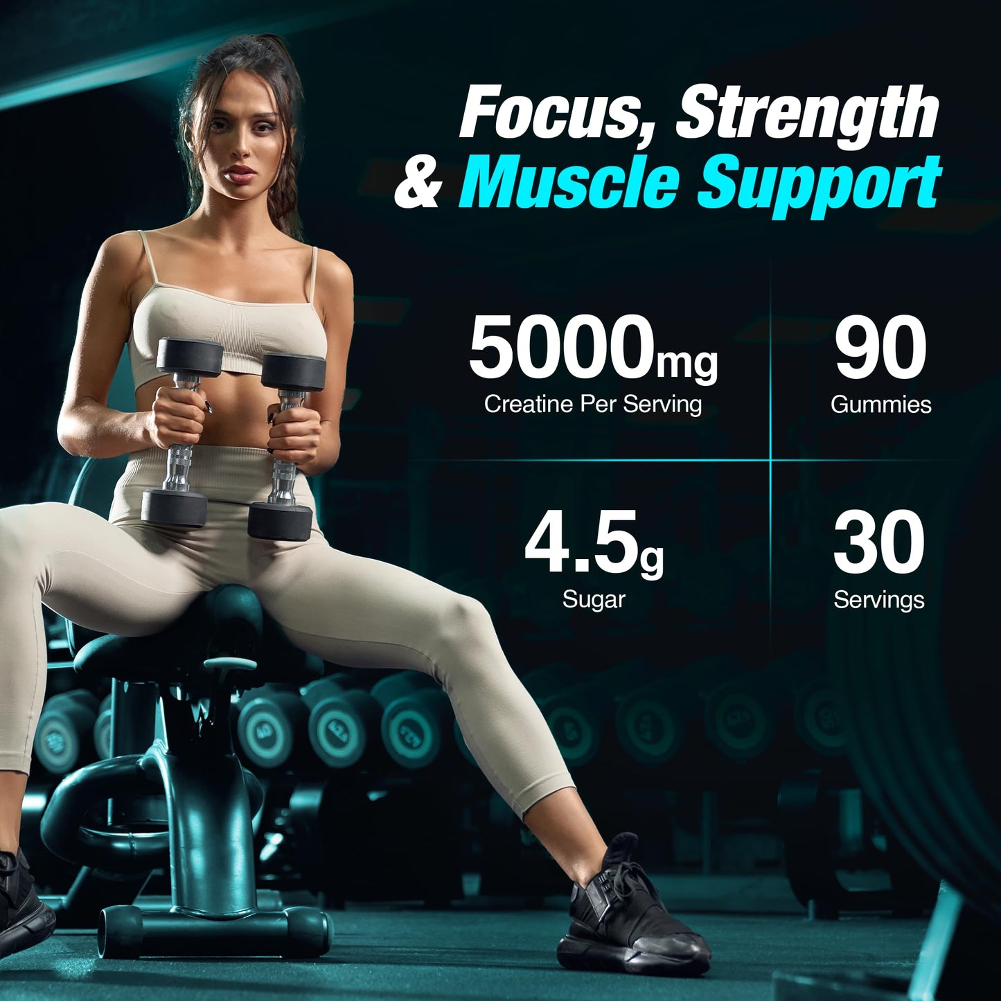 Laser Beams Creatine Monohydrate Gummies - 5g Creapure Creatine per Serving - Vegan, Blue Raspberry Flavor - Boost Muscle Strength, Endurance, Recovery & Mental Focus - 90 Gummies, Gluten-Free