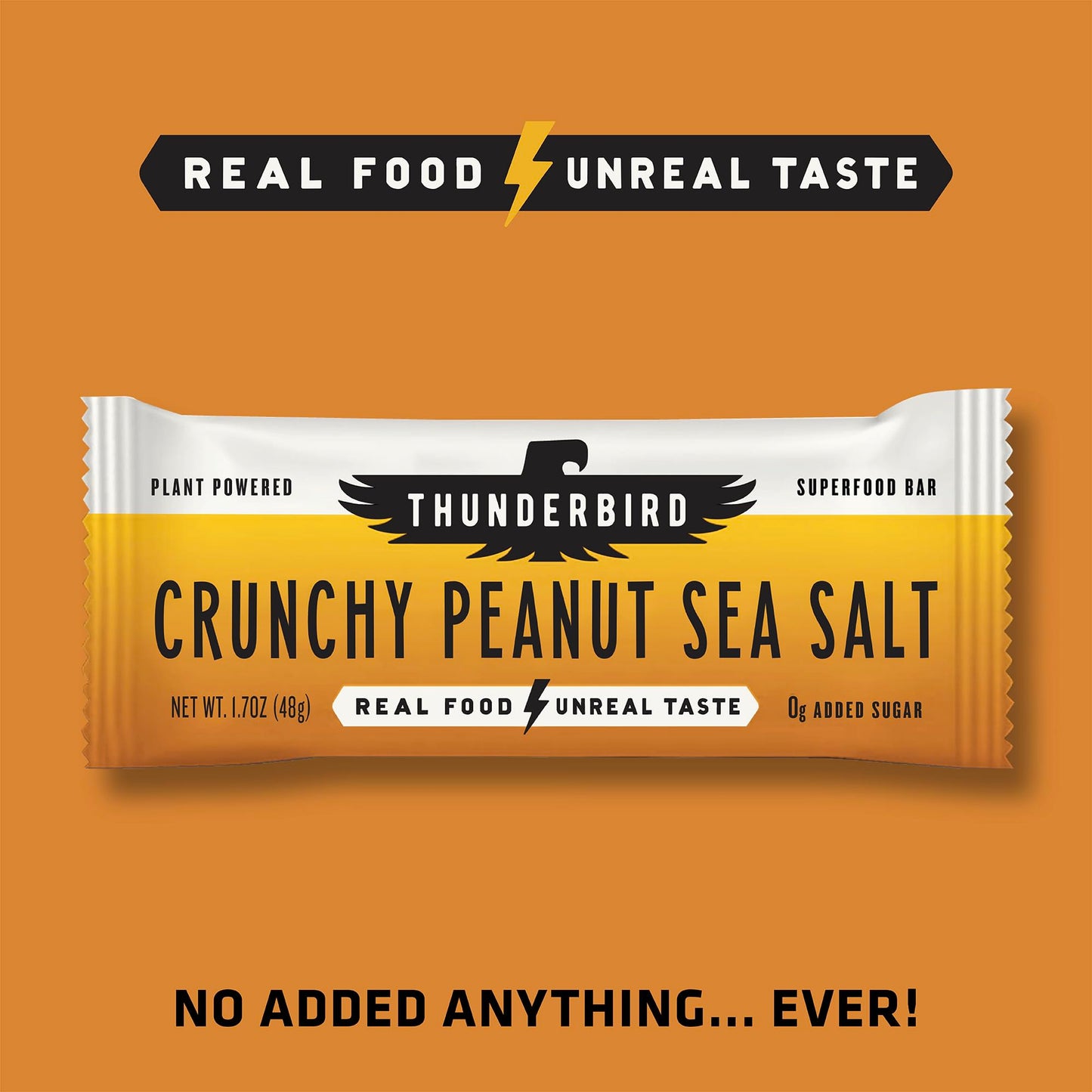 Thunderbird Bars Energy Snack, Gluten-Free with Protein, Healthy Real Food, Vegan Non-GMO, No Added Sugar, Crunchy Peanut Butter (12 Count, 1.7 oz. Bars)