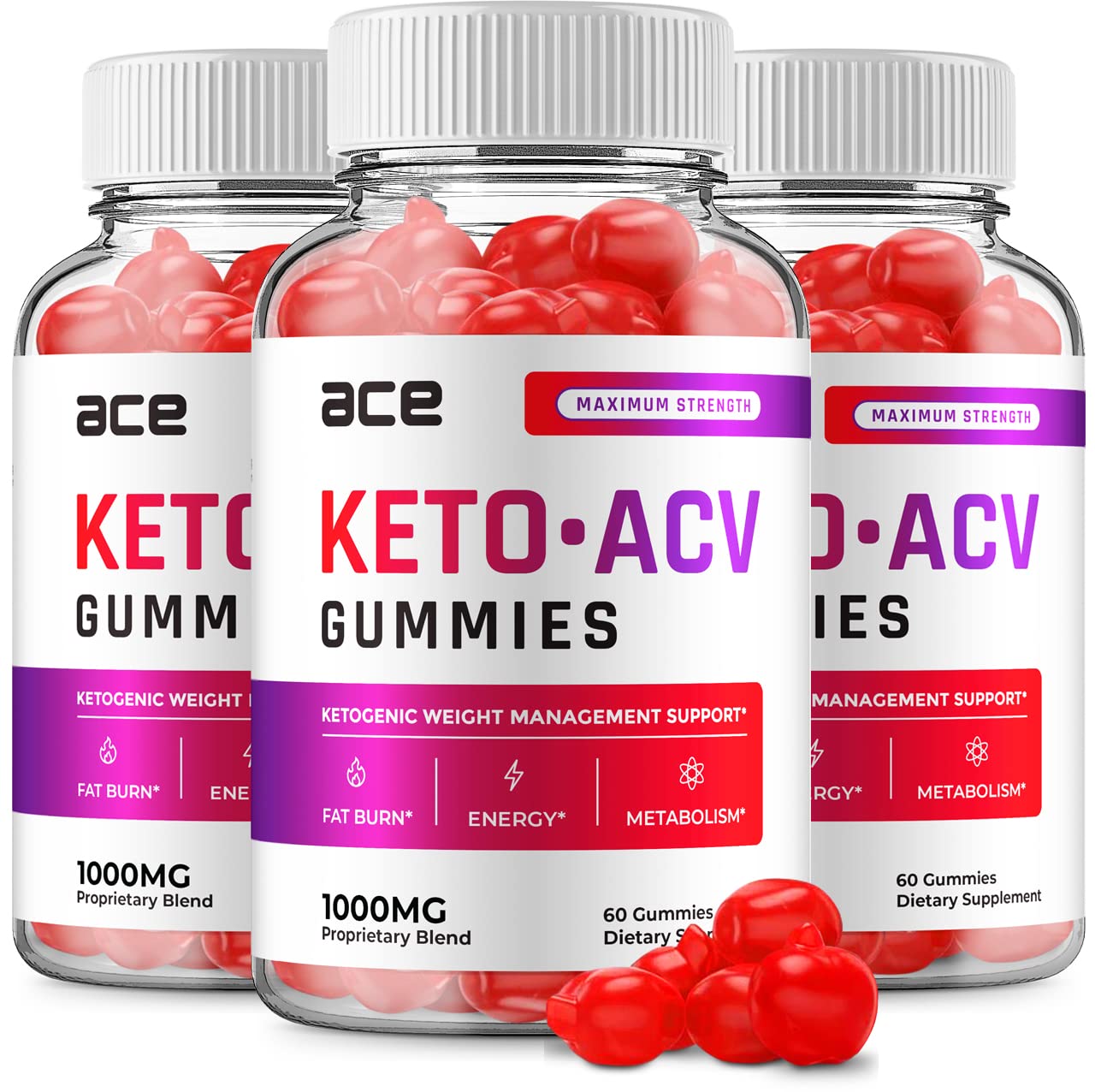 (3 Pack) Ace Keto ACV Gummies - Advanced Formula Ace Keto Plus ACV Gummies Apple Cider Vinegar Ace ACV, Weight Management, Dietary Supplement Reviews Men Women (180 Gummies)
