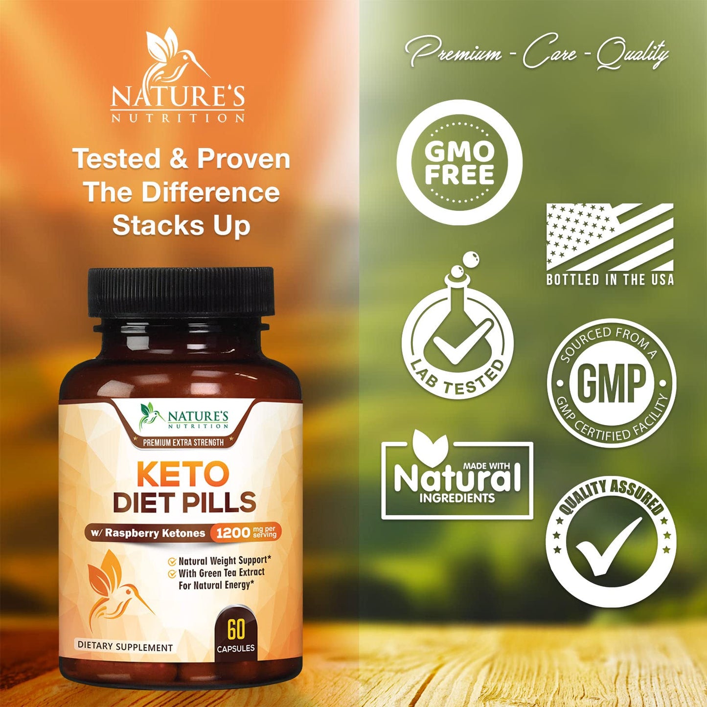 Keto Pills 1200mg - Advanced Support Lean Keto Diet Pills - Use Fat for Energy & Focus in Ketosis - Ultra Fast Prime Keto Supplement for Women & Men - Nature's Optimal Max Keto - 60 Capsules