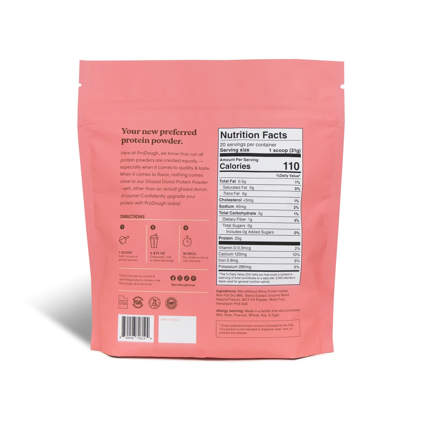 ProDough Gourmet Whey Isolate Hydrolized Protein Powder for Shake Mix- Easy Digest Enzyme Blend, 25g Protein per Serving, Natural Ingredients, Gluten Free, Keto Friendly (Glazed Donut)
