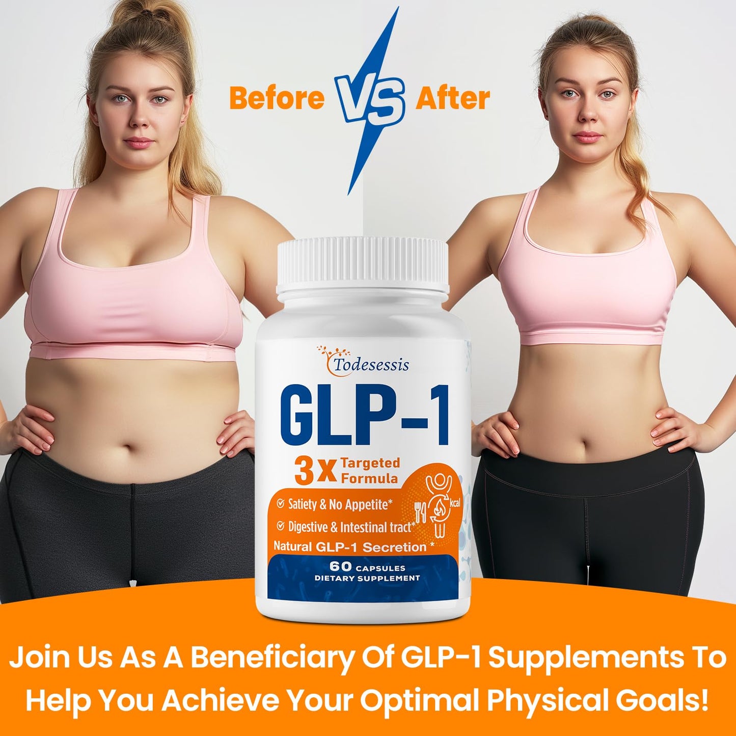 GLP-1 Supplement for Women, Natural GLP-1 Support, 3X Targeted Formula, GLP1 with Akkermansia Probiotic, Berberine HCI & Chicory Inulin, for Metabolism, Digestive & Gut Health - Vegan, 60 Capsules