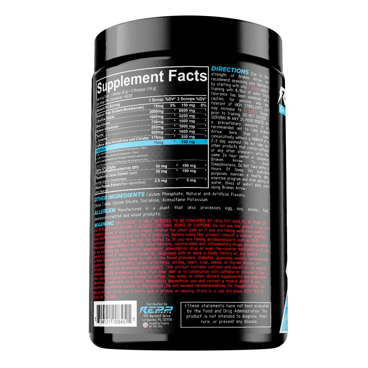Repp Sports Broken Arrow Extreme Pre-Workout | Intense Energy and Endurance Support (Hail Storm, 20/40 Servings)