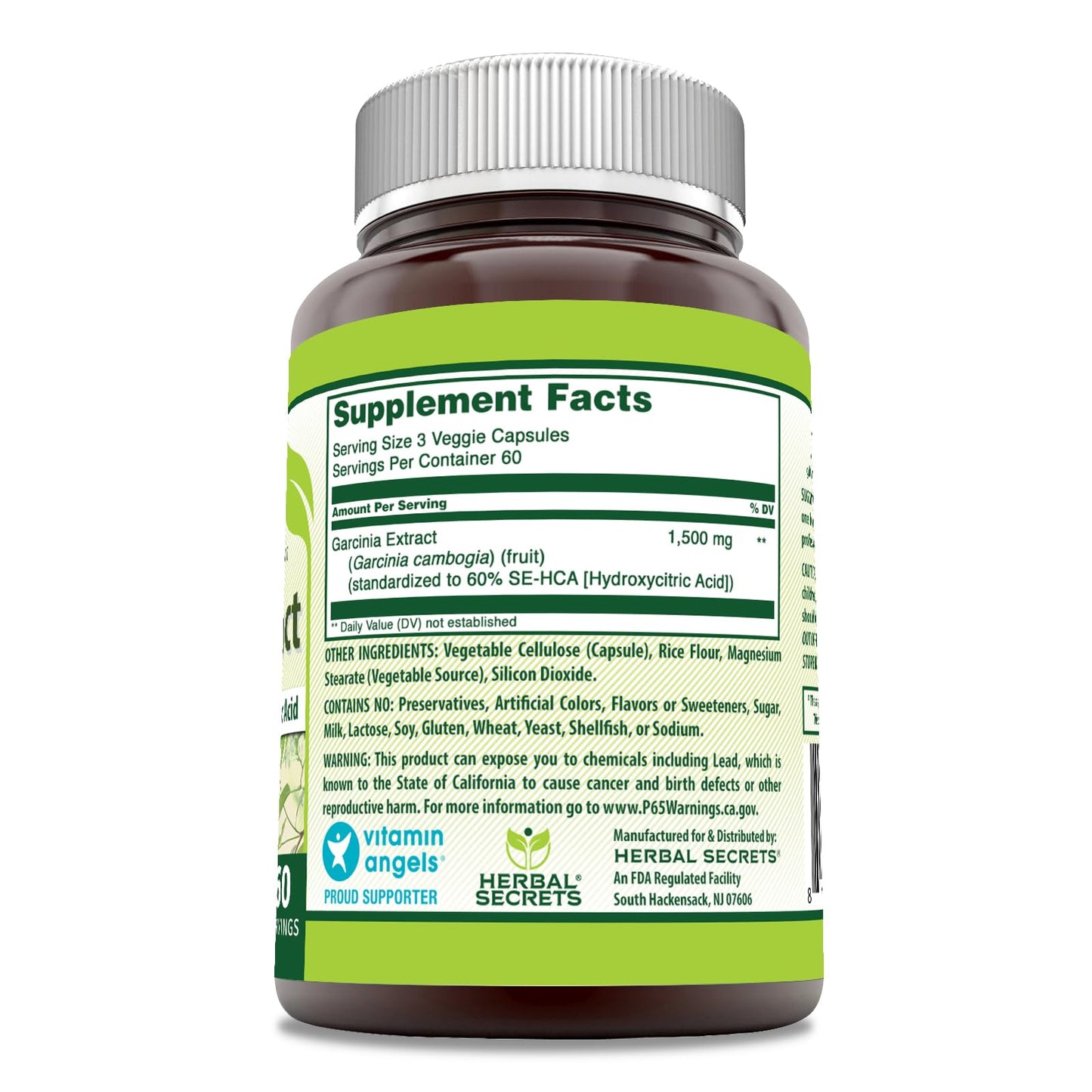 Herbal Secrets Garcinia Extract Supplement |1500 Milligrams | 180 Veggie Capsules | Non-GMO | Gluten-Free | Made in USA
