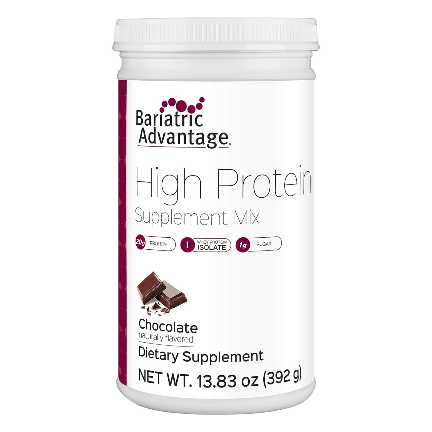 Bariatric Advantage High Protein Supplement Mix, 20 Grams Whey Protein Isolate Low Sugar with 100 Calories Per Serving - Chocolate, 14 Servings