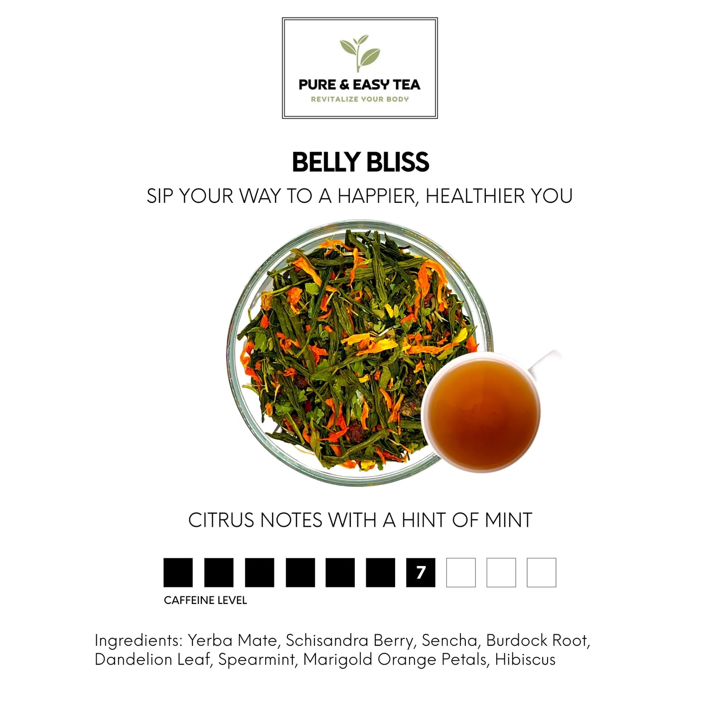 Pure And Easy Tea, Belly Bliss, Cleanse & Detox Tea, Supports Healthy Weight, Helps Reduce Bloating, 30 Day Supply, 100g/3.5oz