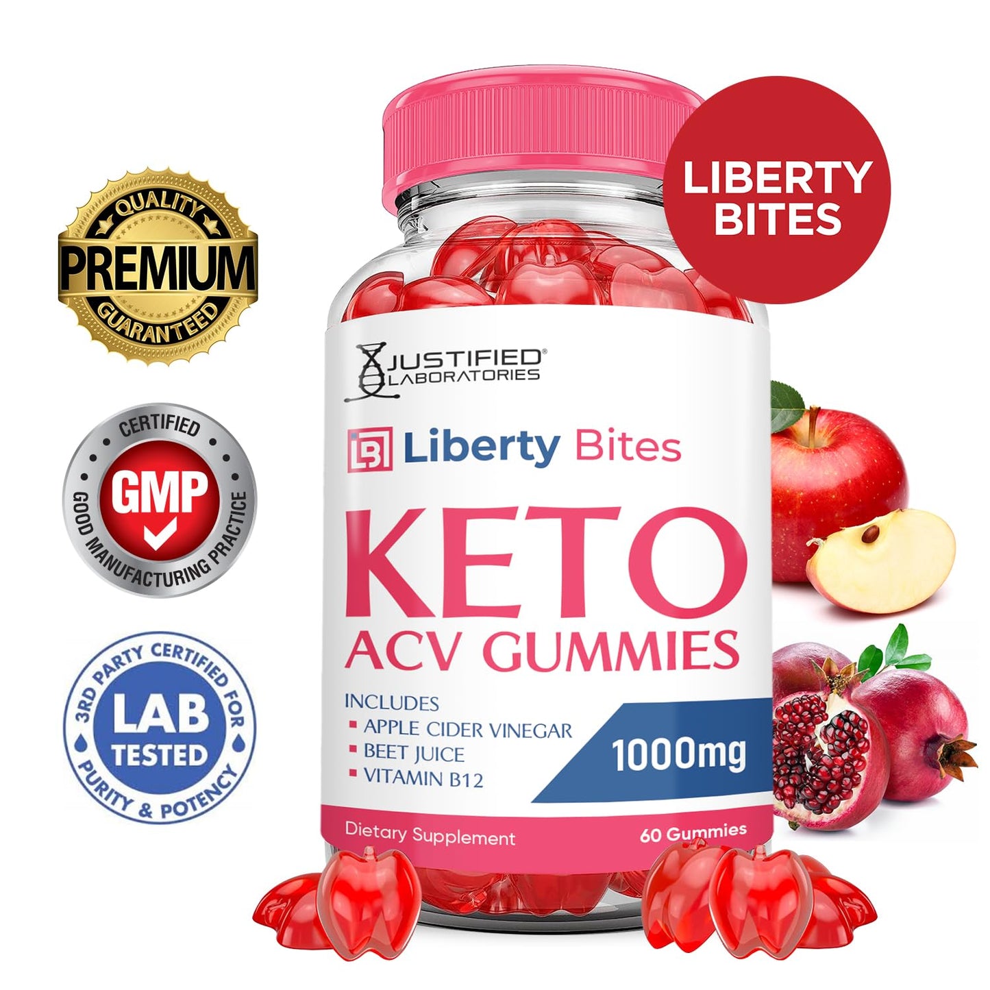 (5 Pack) Liberty Bites Keto ACV Gummies Advanced Formula 1000MG Libertybites Keto Gummies Apple Cider Vinegar Formulated with Pomegranate Beet Juice Powder B12 Vegan Non GMO 300 Gummys