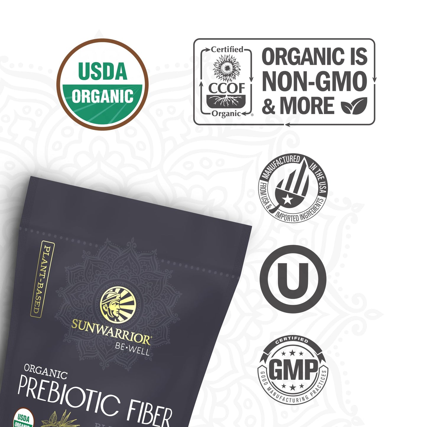 Sunwarrior Fiber Supplement Prebiotic Organic | Vegan Fiber Supplement Plant-Powered Gut Health Booster with Pure Ingredients for Digestive Harmony | Vegan & Non-GMO | 8oz Pouch (30 SRV) Be Well