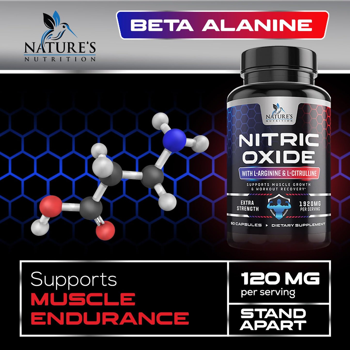 Nitric Oxide Booster Extra Strength - L Arginine 3X Strength Nitric Oxide Support Supplements for Men and Women, Citrulline Muscle, Heart Health, & Energy Support Supplement, Non-GMO - 60 Capsules