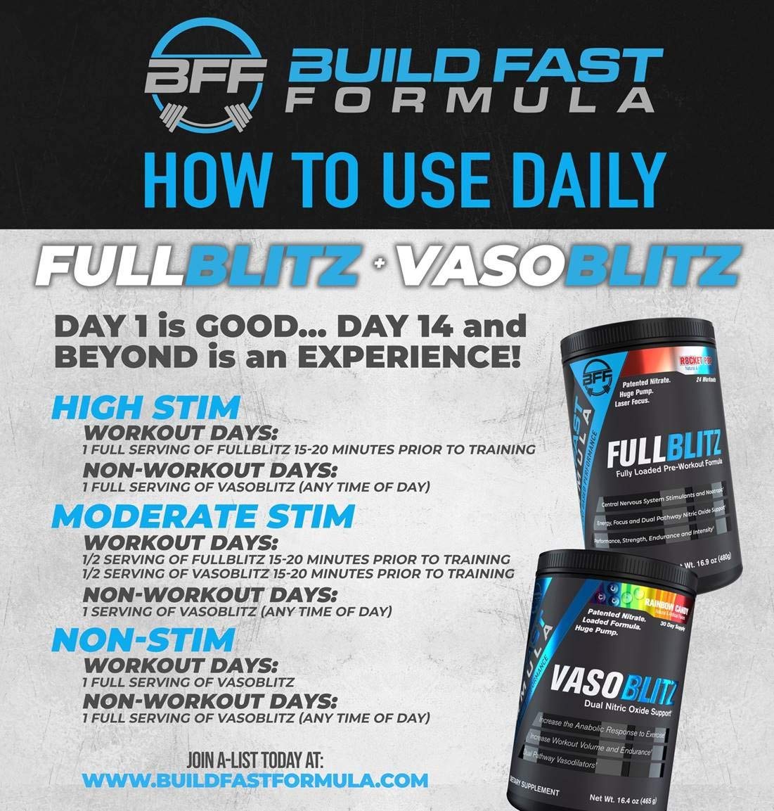 BFF Build Fast Formula FULLBLITZ Fully Loaded Pre-Workout | Energy Booster + Huge Dual Pathway Nitric Oxide Boosting Muscle Pumps, Laser Focus & Nootropic Blend - 24 Workouts (Rainbow Candy)