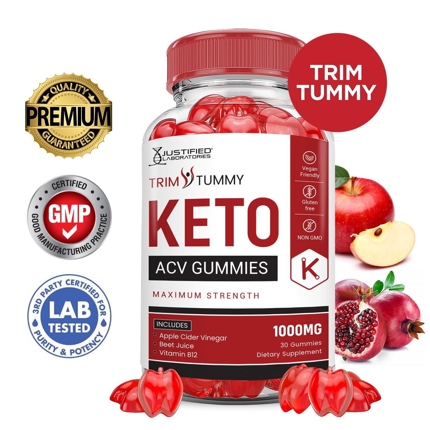 (2 Pack) Trim Tummy Keto ACV Gummies Advanced Formula 1000MG Trim Tummy Keto Gummies Apple Cider Vinegar Formulated with Pomegranate Beet Juice Powder B12 Vegan Non GMO 120 Gummys