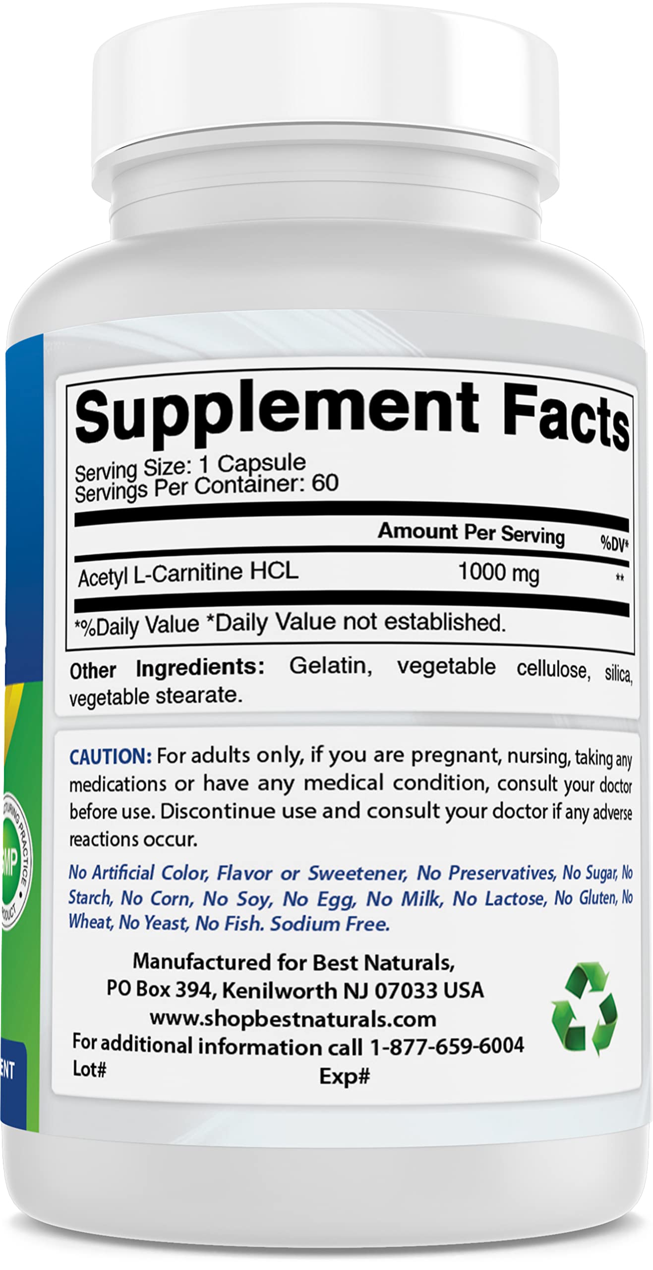 Best Naturals Acetyl L-Carnitine 1000 mg 60 Capsules (60 Count (Pack of 3))