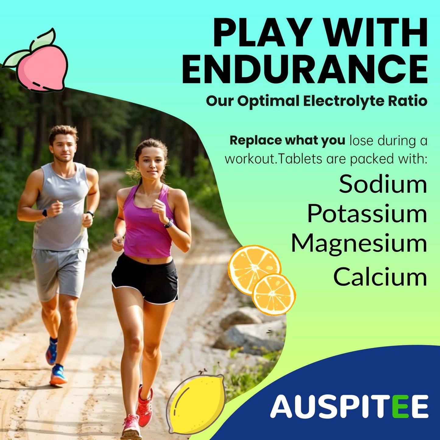 AUSPITEE Sports Nutrition Electrolyte Tablets - Electrolyte Drinks That Dissolve in Water, 4 Electrolyte Tablets & 4g | Vegan, Non-GMO | 4 Packs (40 Servings)