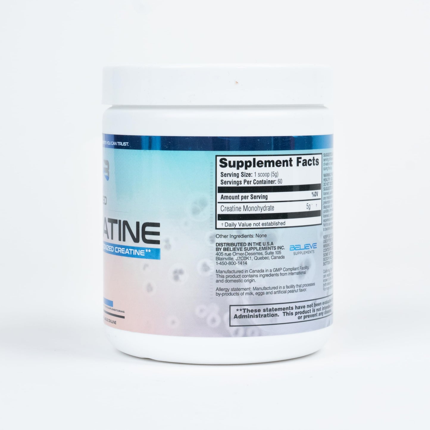 Believe Supplements Creatine - Pure Creatine Monohydrate for Explosive Strength & Muscle Growth | Micronized for Rapid Absorption | Enhance Athletic Performance & Accelerate Recovery! (60 Servings)