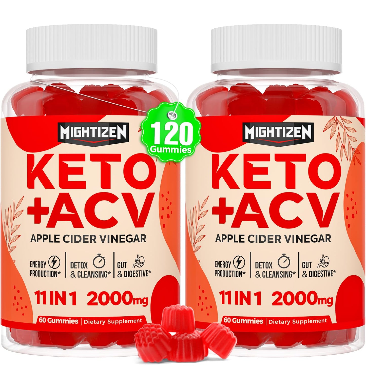 Apple Cider Vinegar Gummies, Max Strength Keto Acv Gummies with Green Tea, Probiotics, B12, B6, Keto Support, Apple Cider Vinegar with Mother for Detox & Cleanse, Digestion & Gut, Vegan, 120 Counts