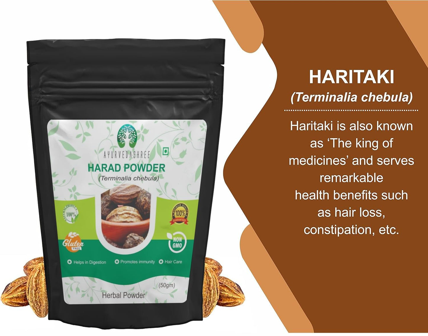 AYURVEDASHREE Haritaki Powder 50 Gm I Terminalia Chebula Powder I an Ayurvedic Herb for Vata I Vata Kapha and Pitta BalancerI Non GMO I Gluten Free I GMP Cerfitied