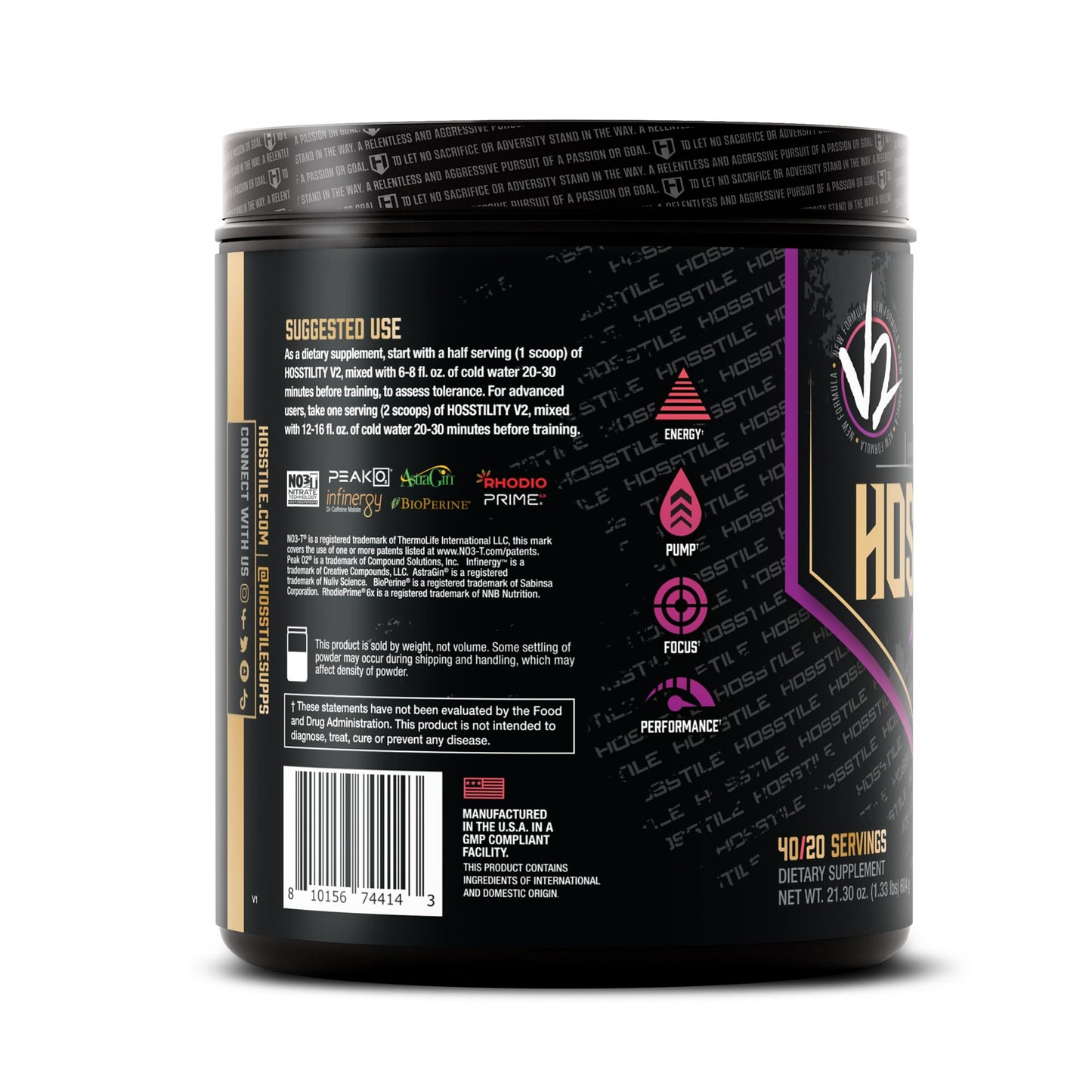 HOSSTILE Hosstility V2 Pre Workout, All-in-One Pre Workout Powder for Men and Women, Enhance Muscle Pump, Increase Energy, Boost Strength, Sharpen Focus, Grape Apple, 40 Servings