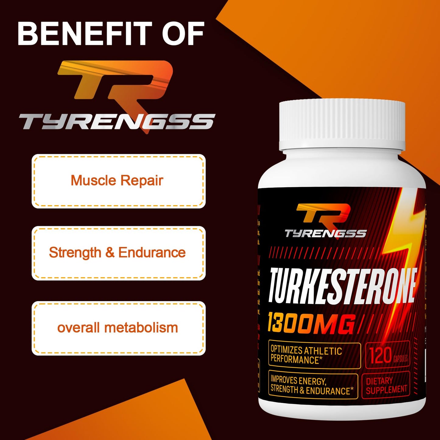 Testosterone Booster, Turkesterone Supplement 1300mg Ultra High Strength (Ajuga Turkestanica Extract Std. to 20% Testosterone), for Athletic Performance & Muscle Mass,120 Capsules