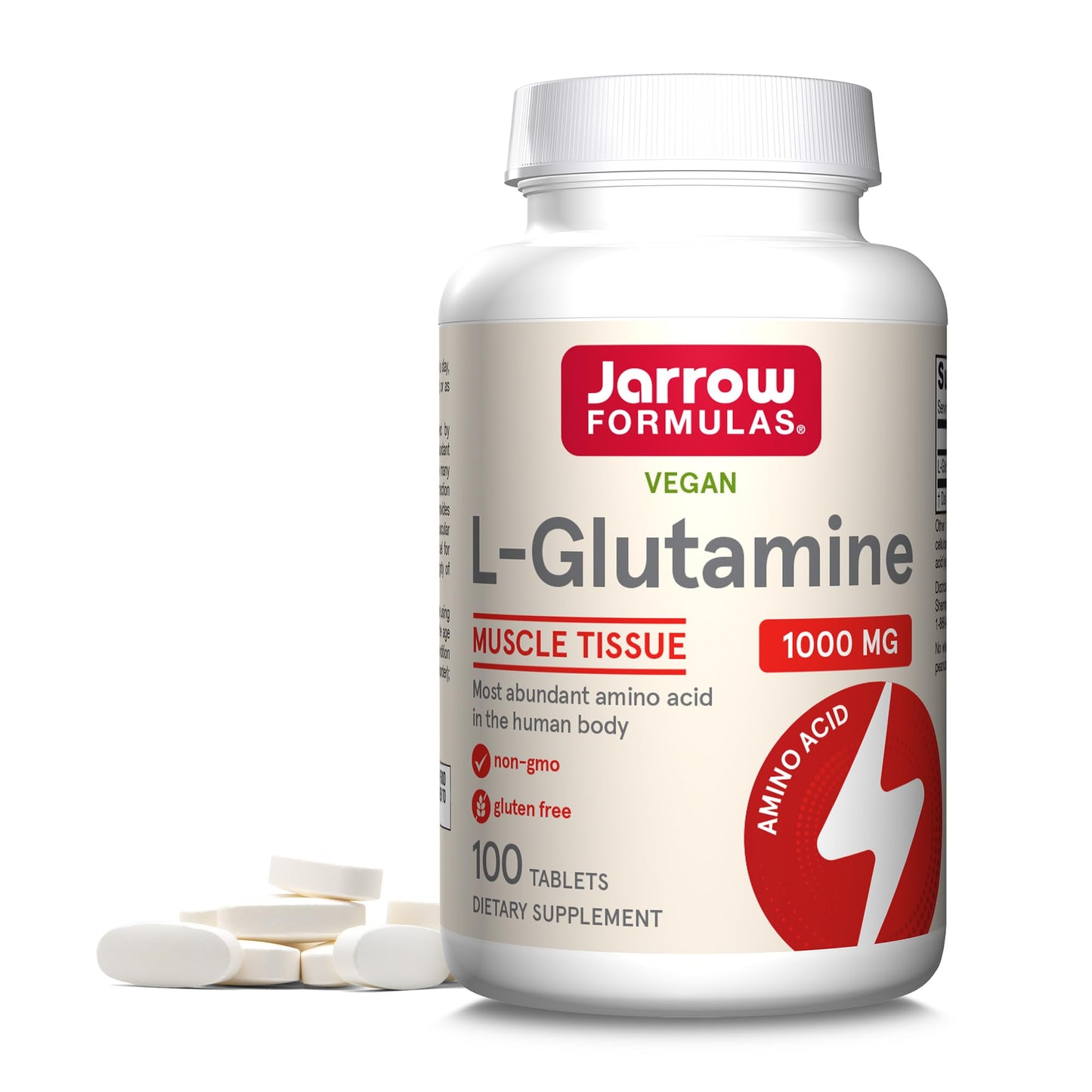 Jarrow Formulas L-Glutamine 1000 mg, Dietary Supplement for Muscle Tissue, Multifunctional Amino Acid, Immune Support , 100 Easy-Solv Tablets, 50-100 Day Supply