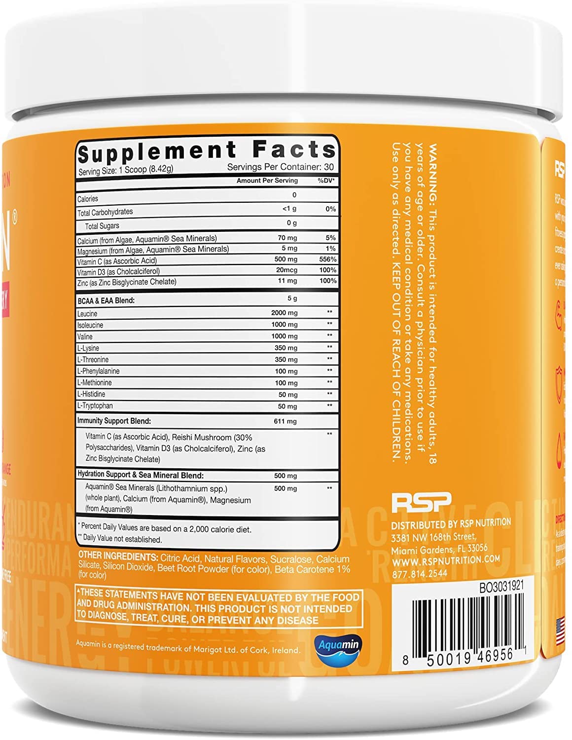 RSP AminoLean Recovery - Post Workout BCAAs Amino Acids Supplement + Electrolytes, BCAAs and EAAs for Hydration Boost, Immunity Support - Muscle Recovery Drink, Vegan Aminos, Blood Orange…