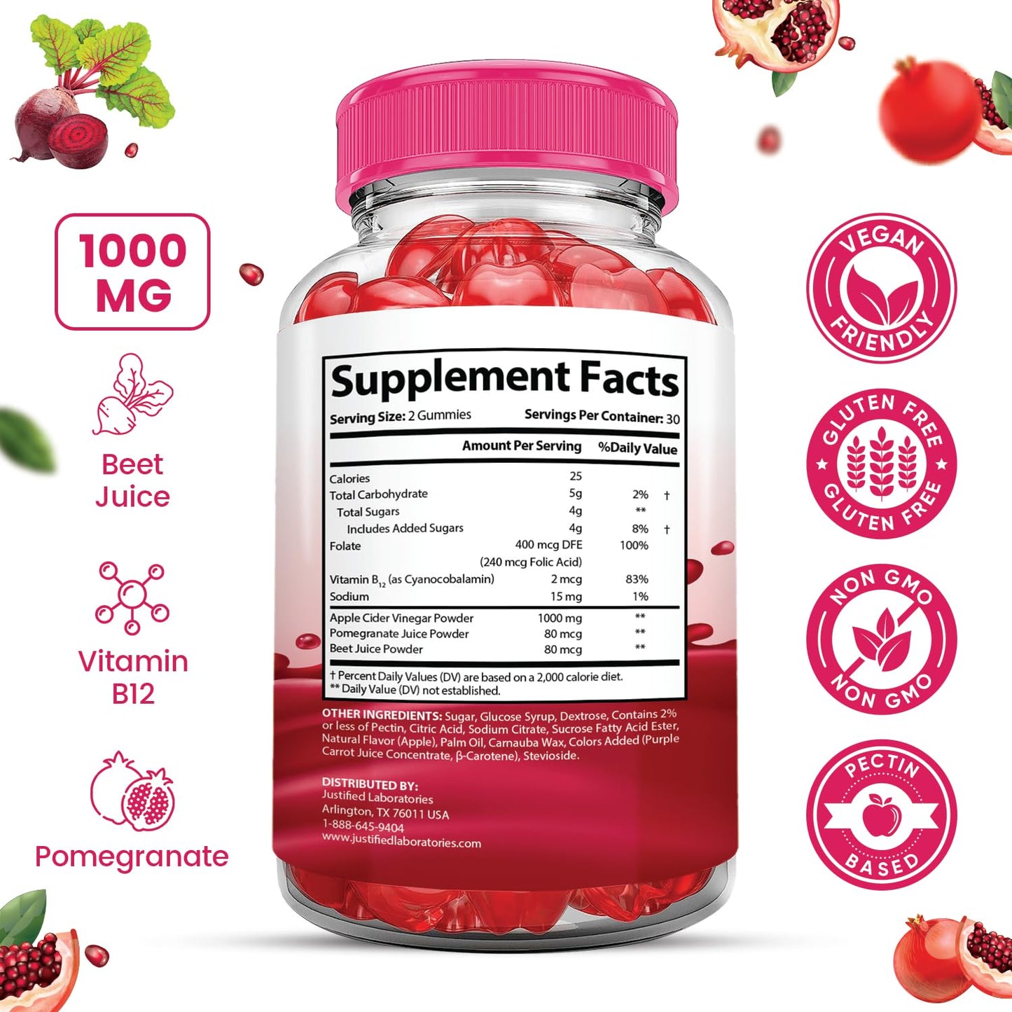 (2 Pack) Lipo Bites ACV Gummies Advanced Formula 1000MG Apple Cider Vinegar Chewies Formulated with Pomegranate Beet Juice Powder B12 Vegan Non GMO 120 Gummys