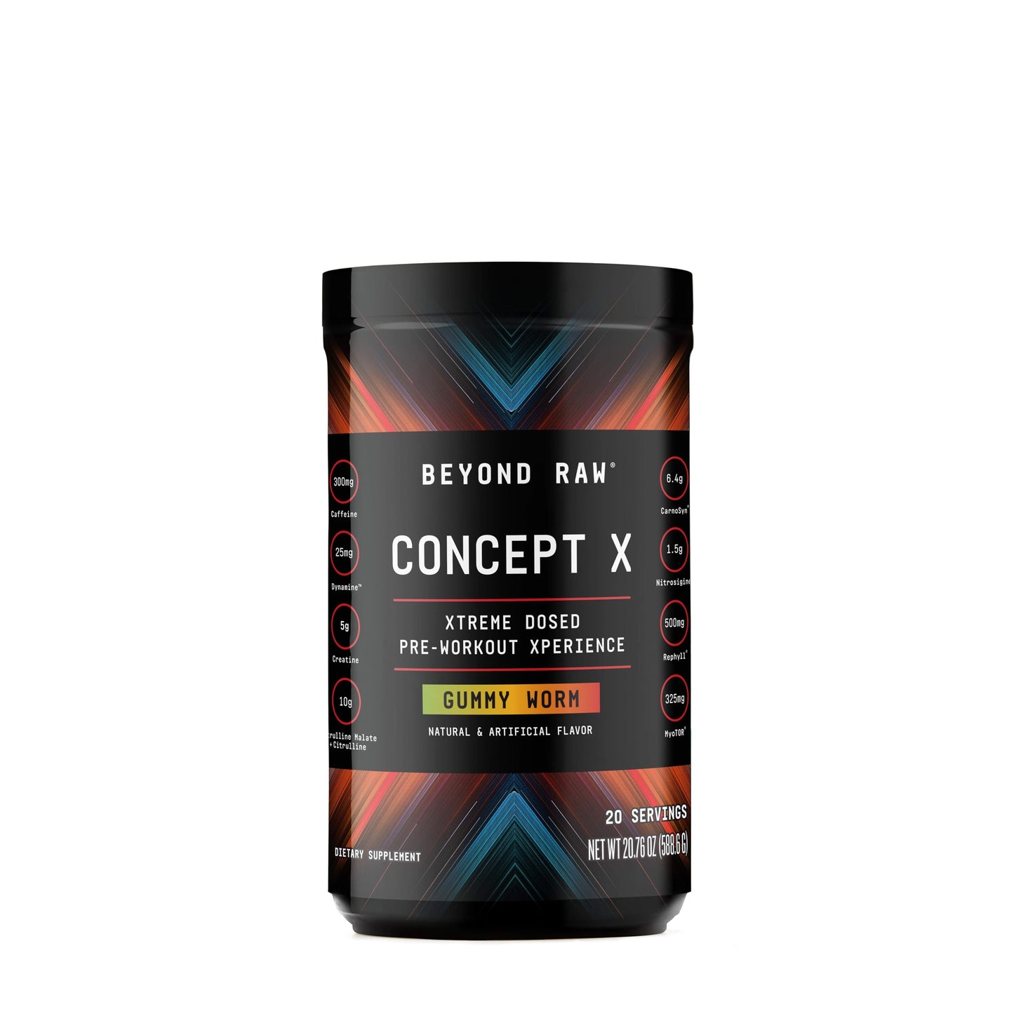 BEYOND RAW Concept X | Clinically Dosed Pre-Workout Powder | Contains Caffeine, L-Citrulline, Creatine, and Beta-Alanine | Gummy Worm | 20 Servings