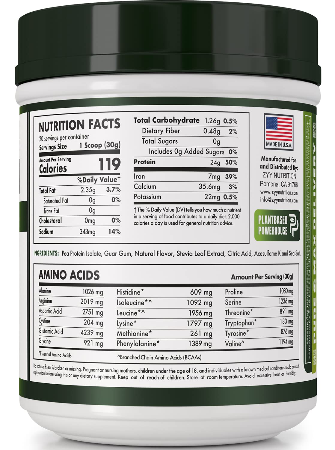 zyy Pure Organic Hydrolyzed Vegan Pea Protein Powder - Easy to Digest, Unsweetened, Natural Unflavored, Dairy Free, Gluten Free, Soy Free, Sugar Free, Non-GMO with BCAA