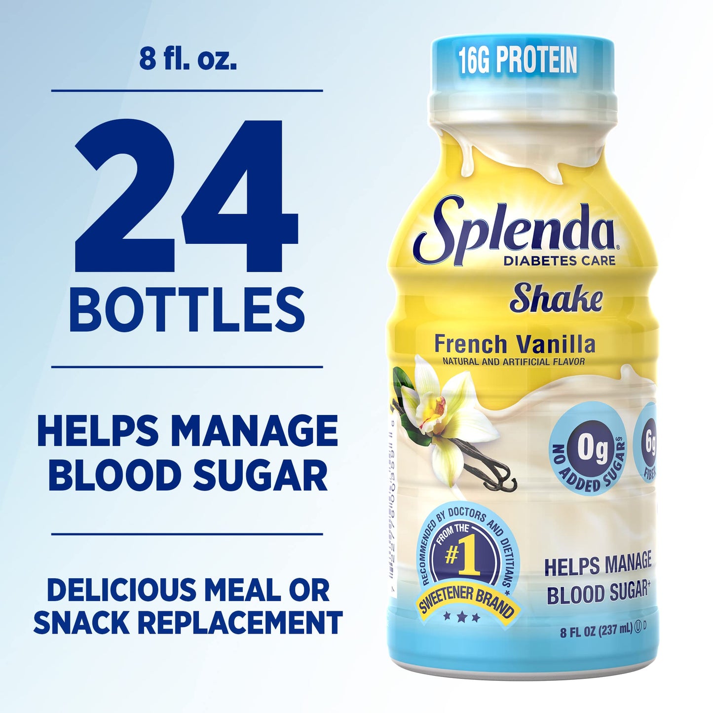 SPLENDA Diabetes Care Shakes Meal Replacement Shake French Vanilla 8 Fl Oz Pack of 24