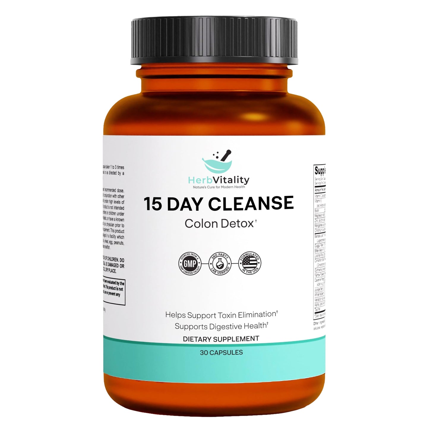 Herb Vitality 15-Day Colon Cleanse for Gut Health - Probiotics for Men & Women, Candida Cleanse, Aloe Vera, Licorice Root, Psyllium Husk - Supports Digestive & Immune Health, Detox & Kidney Cleanse