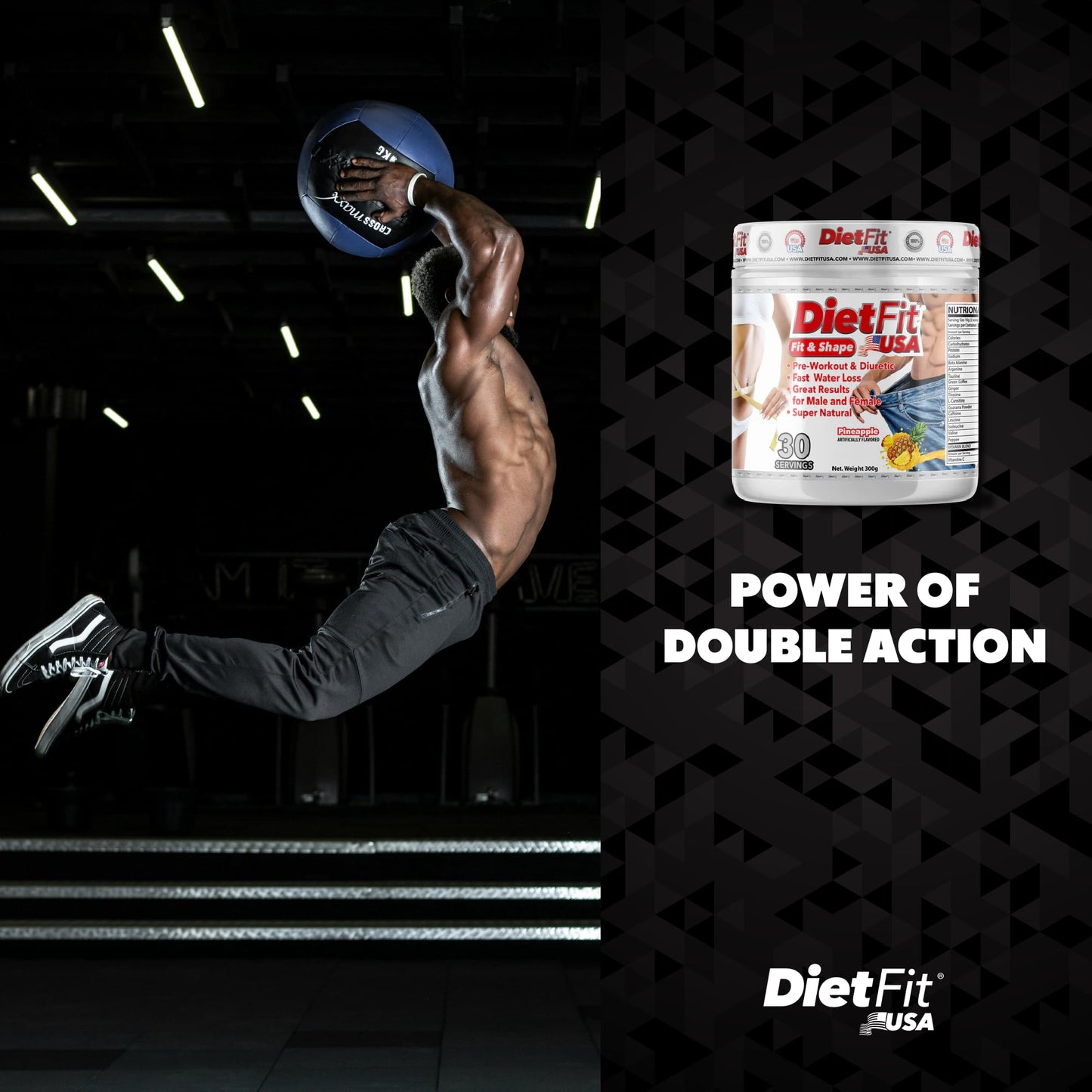 DIETFIT | Pre-Workout and Diuretic 300 Grams | Hydroboost 2-in-1 | Pre-Workout & Diuretic | Intense Energy | Pineapple Flavor | 30 Servings | Fitness Supplements