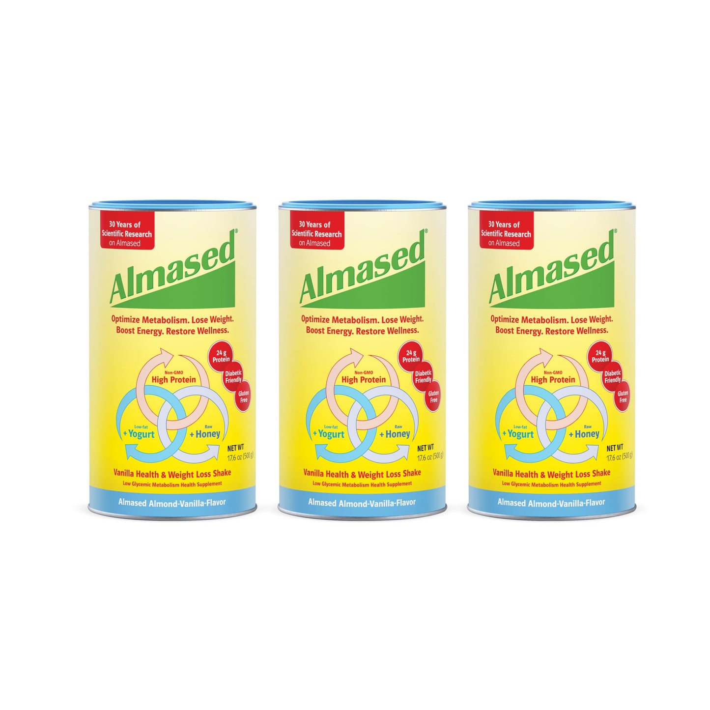 Almased Vanilla Meal Replacement Shake - Low-Glycemic High Plant Base Protein Powder- Nutritional Weight Health Support Supplement - Vanilla Flavor - 17.6 oz (1.1 Pound (3 Pack))