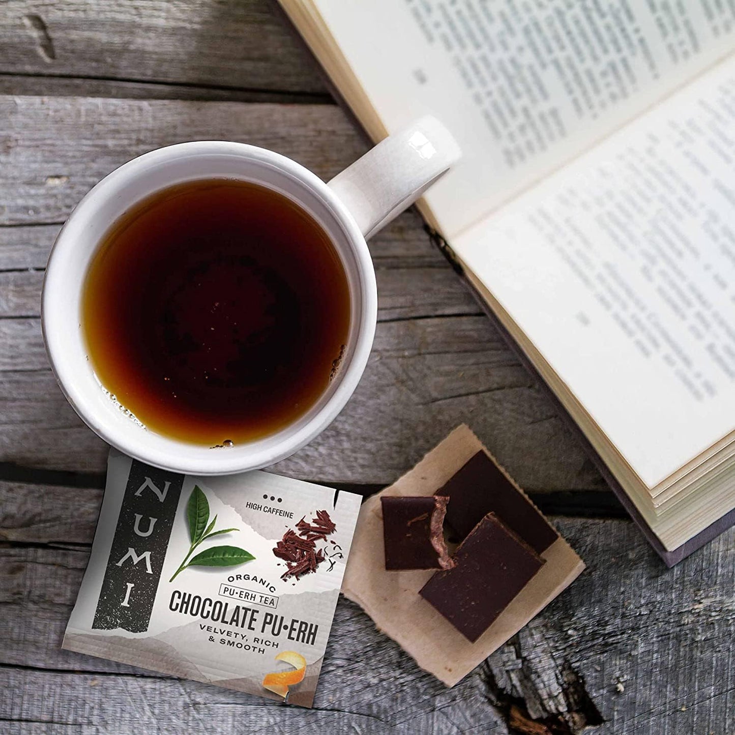 Numi Organic Chocolate Puerh Tea 16 Tea Bags Aged Yunnan Puerh Black Tea with Cocoa Orange Peel Packaging May Vary