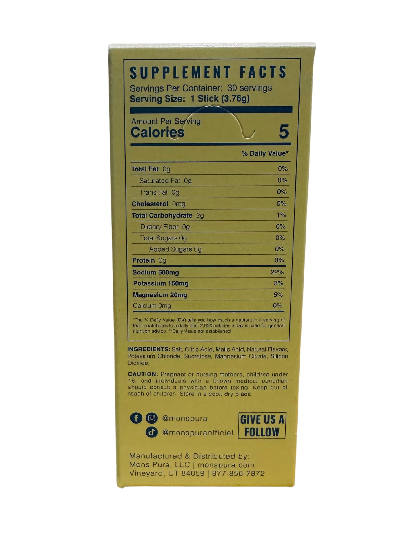 Mons Pura Hydra Lemonade Electrolyte Drink Mix 30 Count