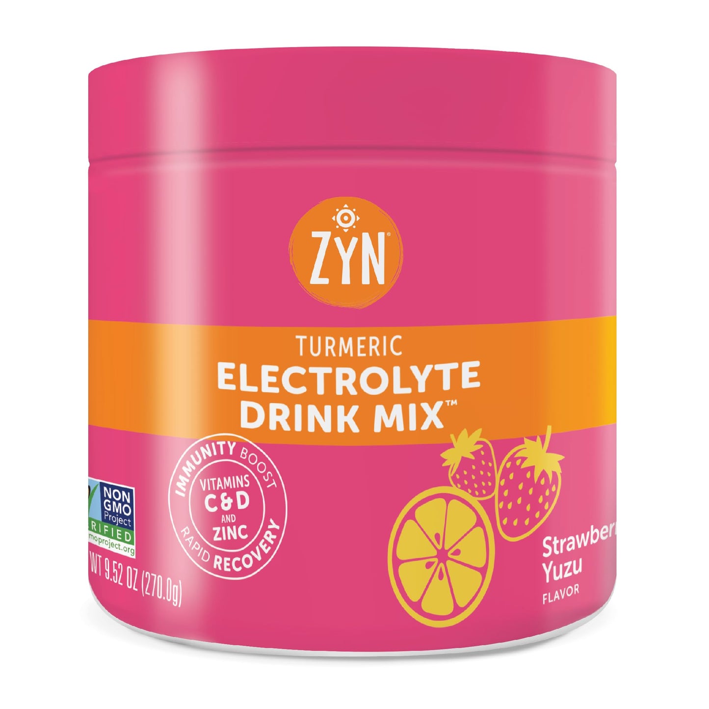 ZYN Electrolyte Hydration Drink Mix (30 Servings), Strawberry Yuzu Electrolytes Powder, Hydrating Formula w/Turmeric Curcumin, Vitamin C & D, Zinc, Electrolyte Support Drink Mix