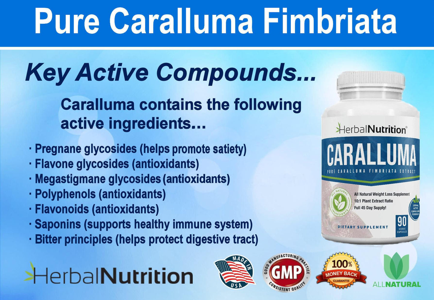 Herbal Nutrition Caralluma Fimbriata 180 Capsules Two Bottle Pack Maximum Strength 10:1 Extract Ratio 1200mg All-Natural Diet, Energy, Endurance and Weight Management Supplement