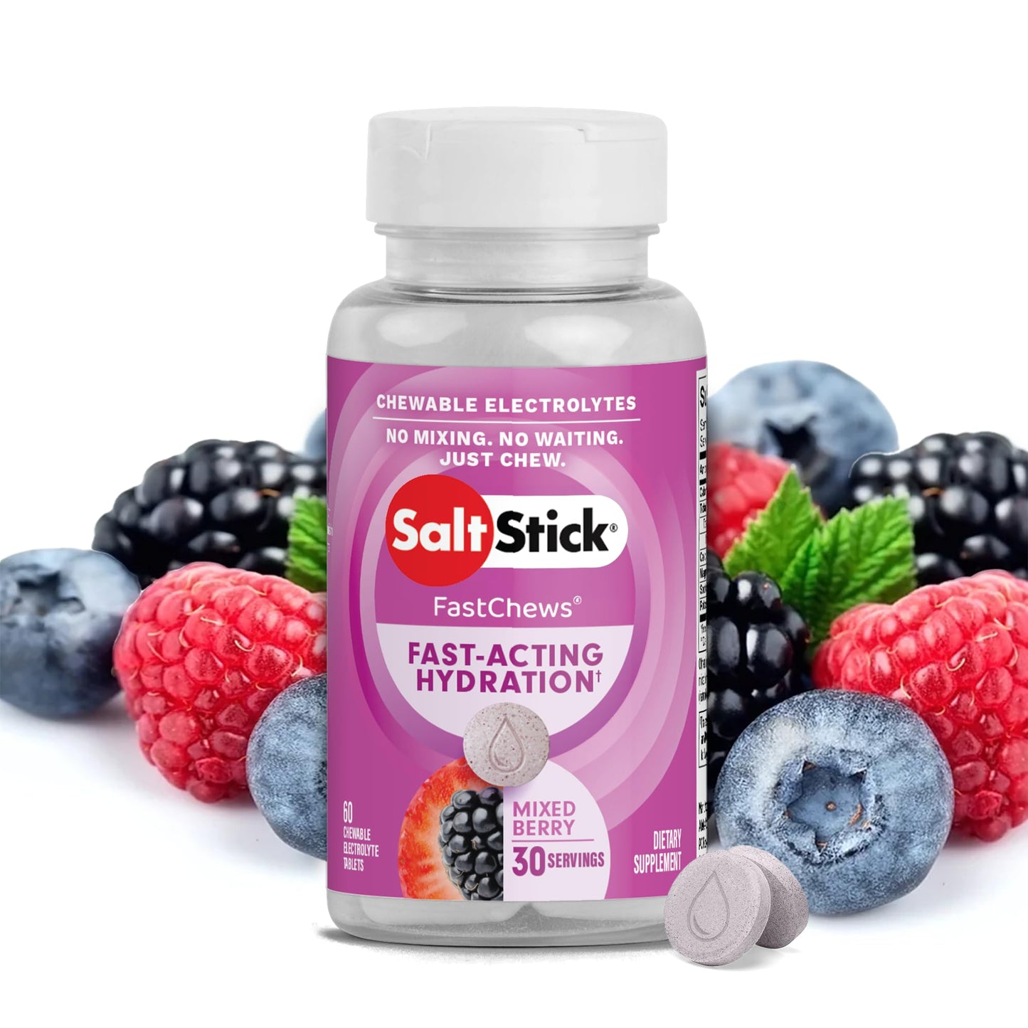 SaltStick Electrolyte FastChews - Mixed Berry Chewable Electrolyte Tablets - Salt Tablets for Runners, Electrolyte Chews for Hydration - 60 Count