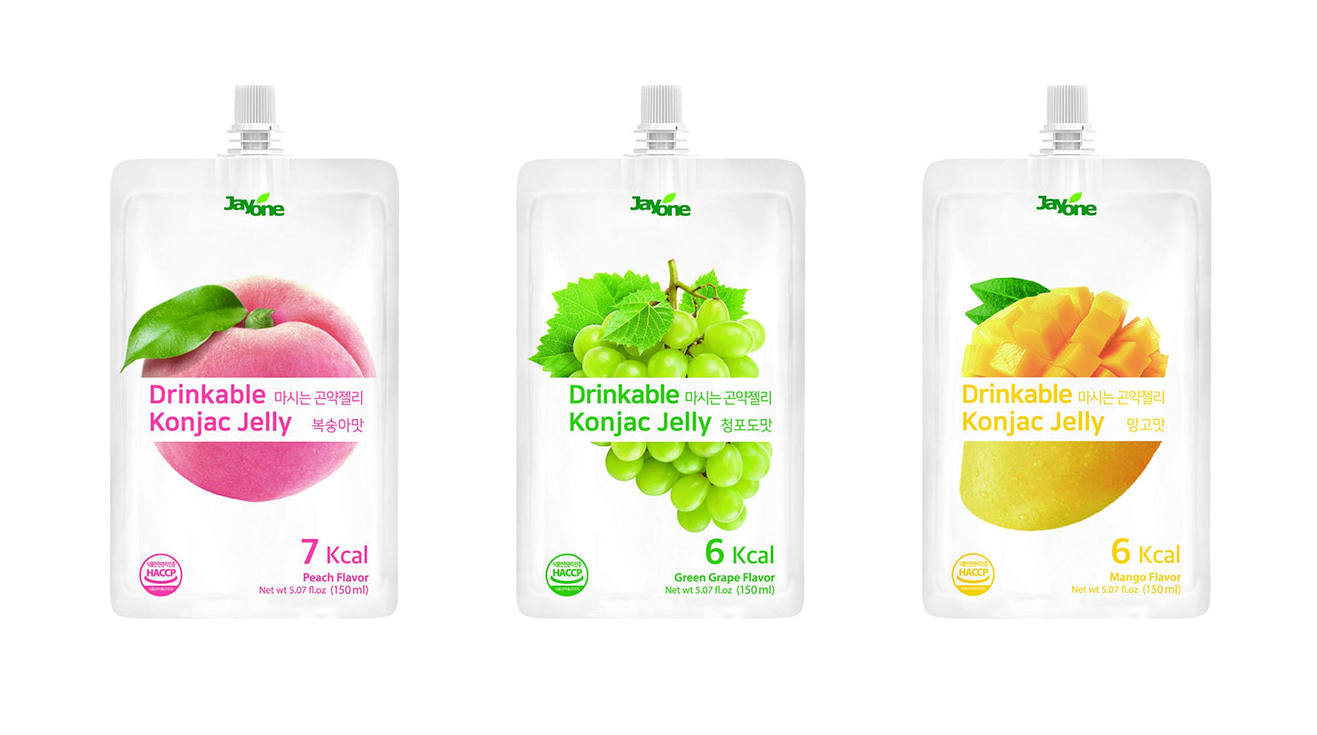 Jayone Drinkable Konjac Jelly (10 Packs of 150ml) - Healthy and Natural Weight Loss Diet Supplement Foods, 0 Gram Sugar, Low Calorie, Only 7 kcal Each Packets (Peach)