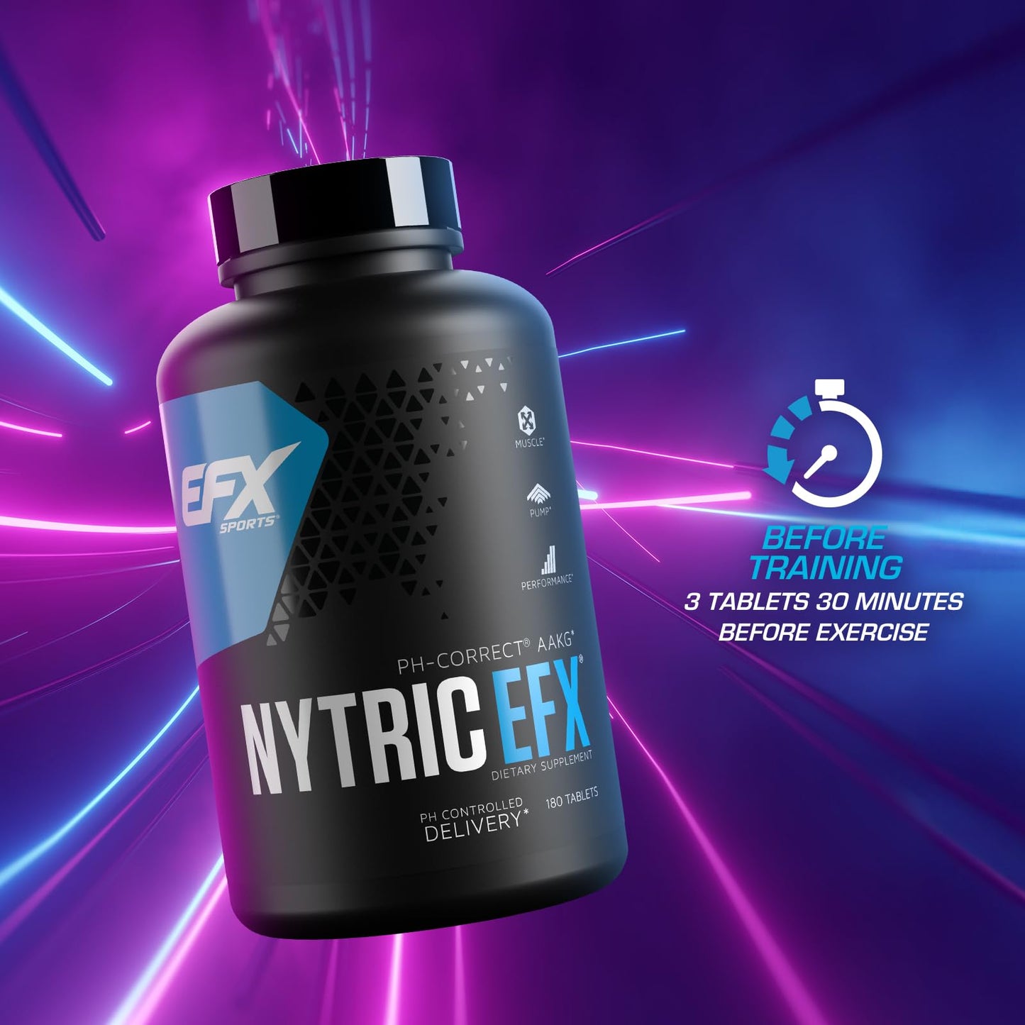 EFX Sports Nytric EFX | pH Correct AAKG Arginine & Citrulline Pre Workout Pills | Longer Lasting Muscle Pumps | 60 servings, 180 Quick-Release Tablets