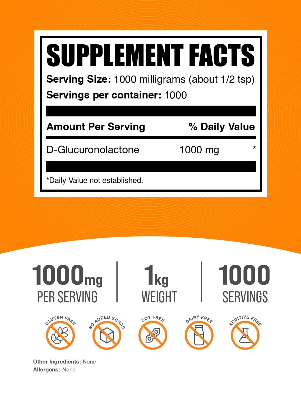 BulkSupplements.com Glucuronolactone Powder - as D-Glucuronolactone, for Energy Support, Glucuronolactone Supplement - Pure & Gluten Free, 1000mg per Serving, 1kg (2.2 lbs) (Pack of 1)