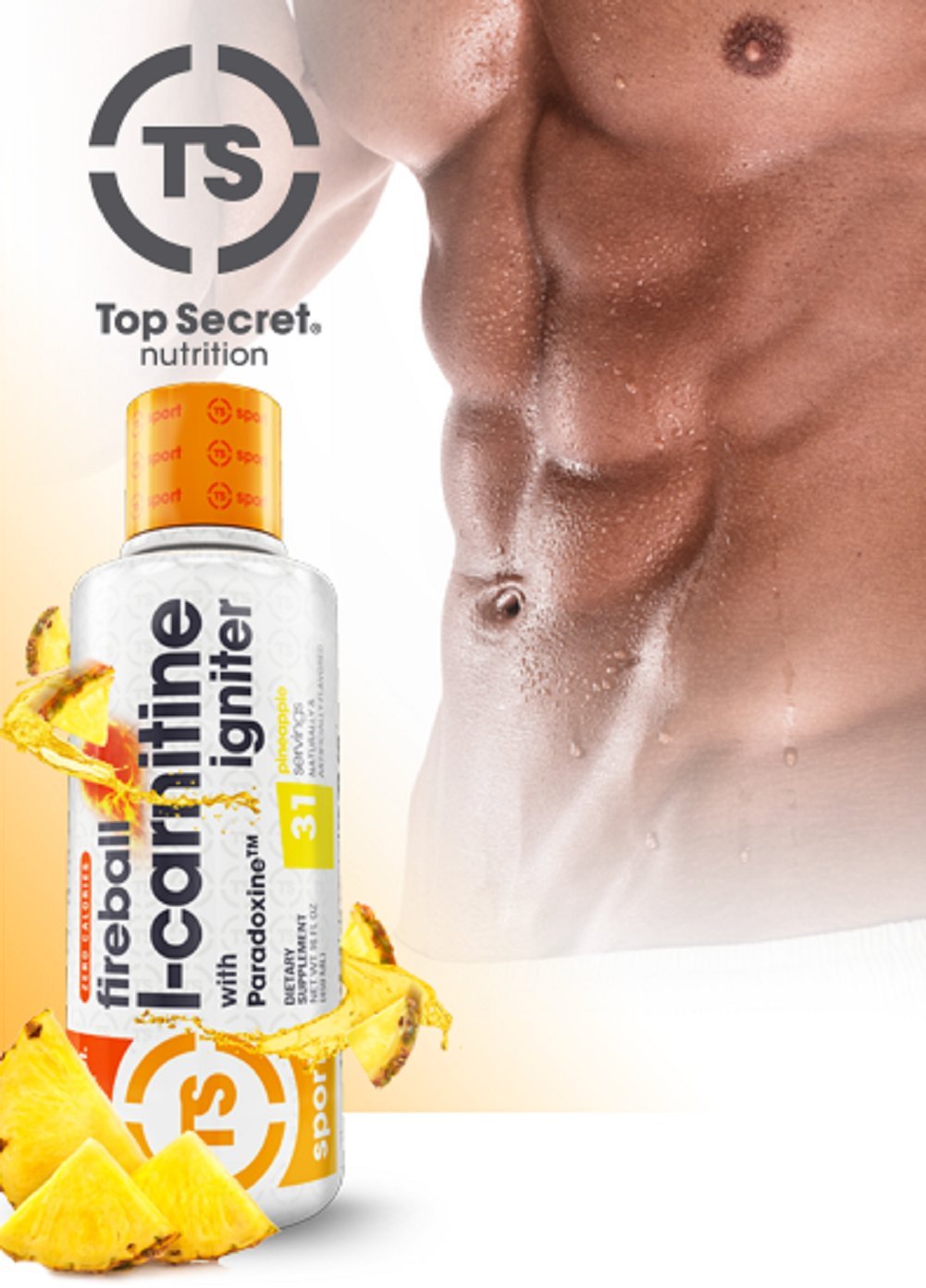 Top Secret Nutrition Fireball L-Carnitine Liquid w/Paradoxine, Pineapple, 16 Ounce