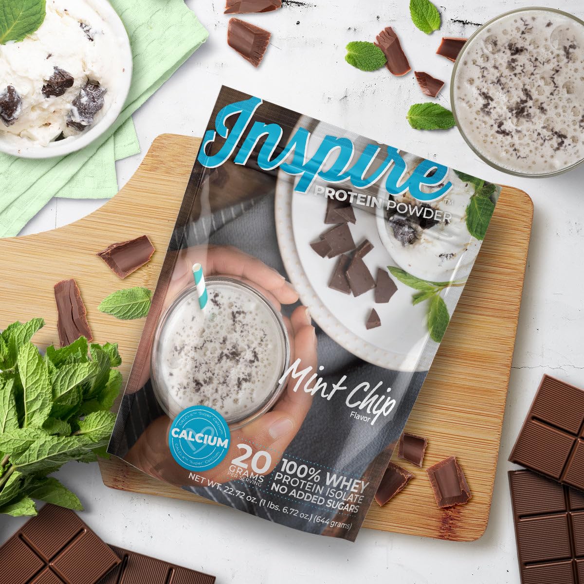 Bariatric Eating Inspire Mint Chip Whey Protein Isolate Powder with Calcium (20 Servings)