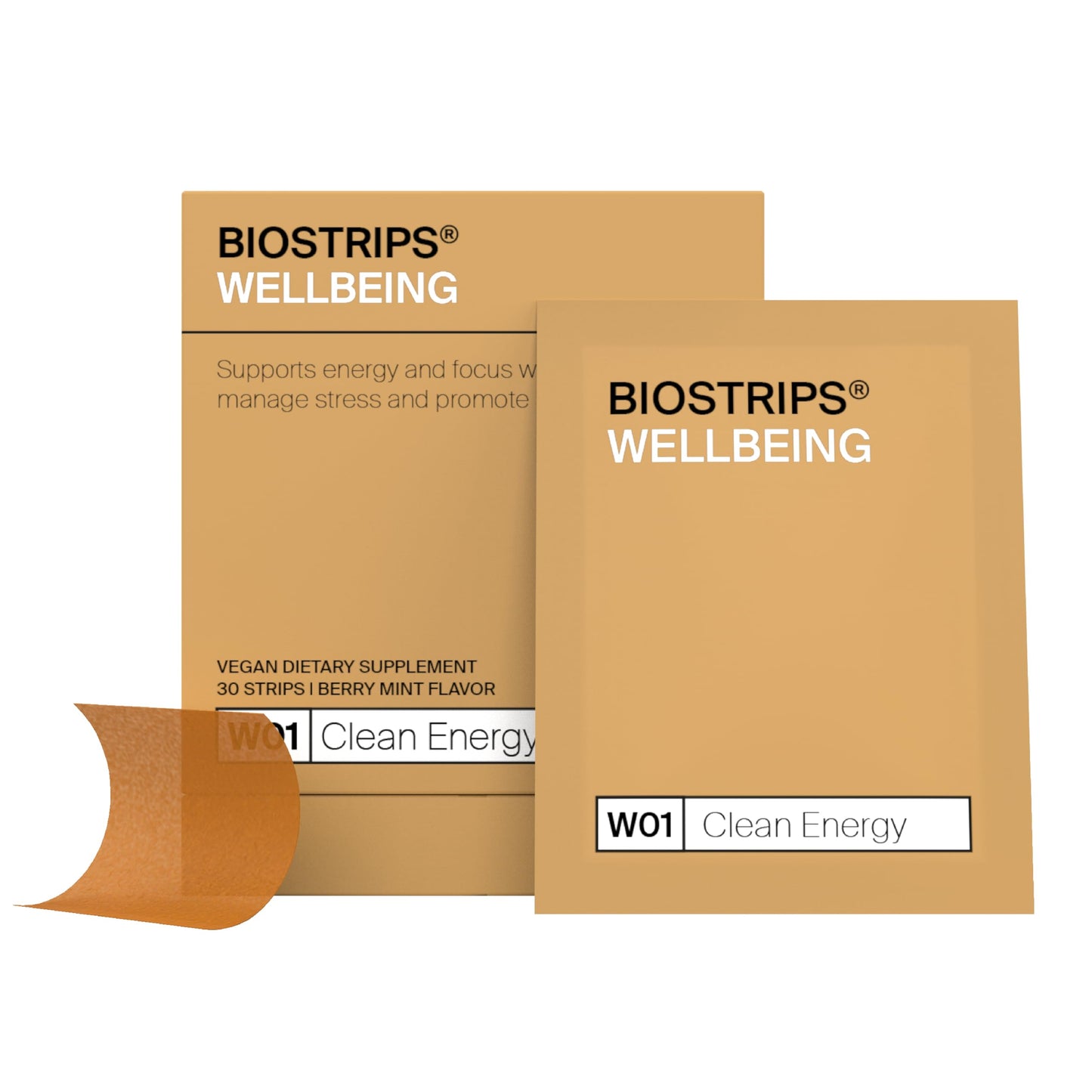 BIOSTRIPS® Clean Energy - Energy Supplements - 6-in-1 Oral Supplement Strips - Brain Supplement for Memory & Focus - Holy Basil, Maca Root, Ginseng, Beet Root, L-Theanine, Green Coffee - 30 ct