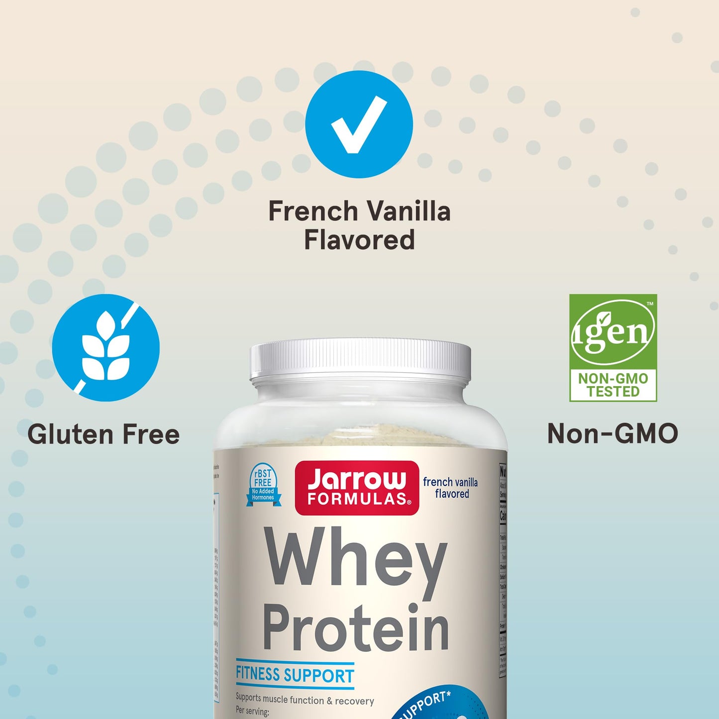 Jarrow Formulas Whey Protein With 18 g of Protein, 3.8 g of BCAAs, & Glutamine, Dietary Supplement for Muscle Function & Recovery Support, 32 oz Vanilla Flavored Powder, Approximately 36 Day Supply
